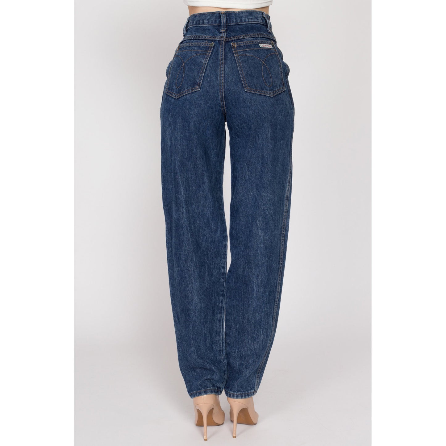 XS-Sm 80s Calvin Klein High Waisted Mom Jeans 25.5" | Vintage CK Dark Wash Denim Loose Tapered Leg Jeans