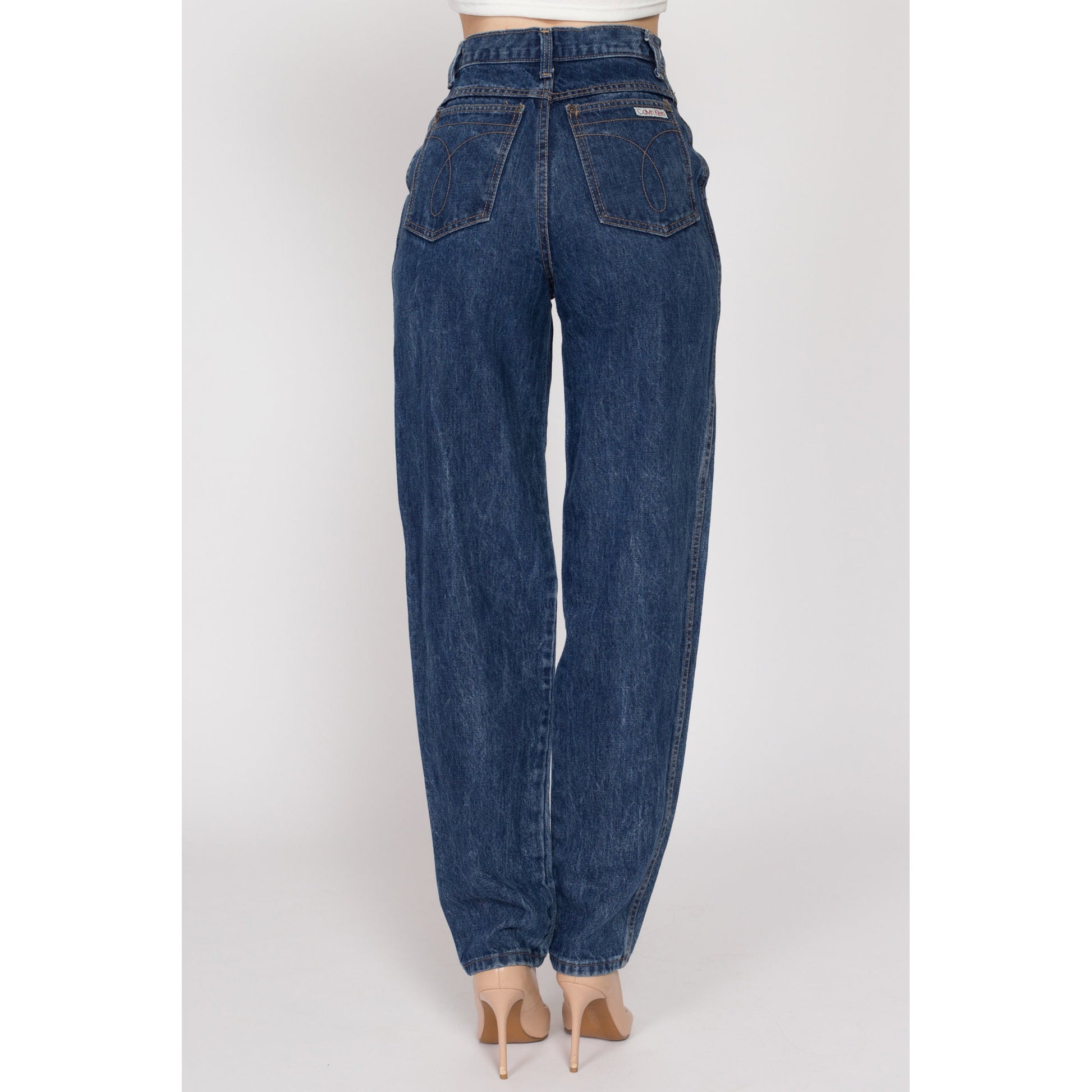 XS-Sm 80s Calvin Klein High Waisted Mom Jeans 25.5" | Vintage CK Dark Wash Denim Loose Tapered Leg Jeans