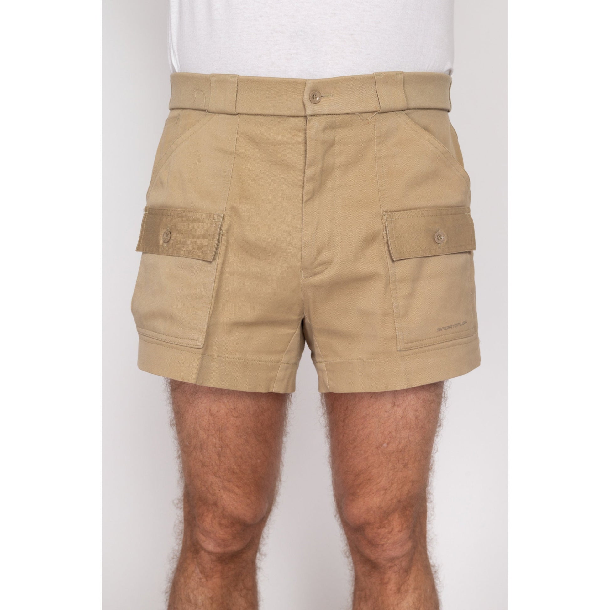 36" Waist 80s Sportif Khaki Cargo Shorts | Vintage Mini Utility Shorts