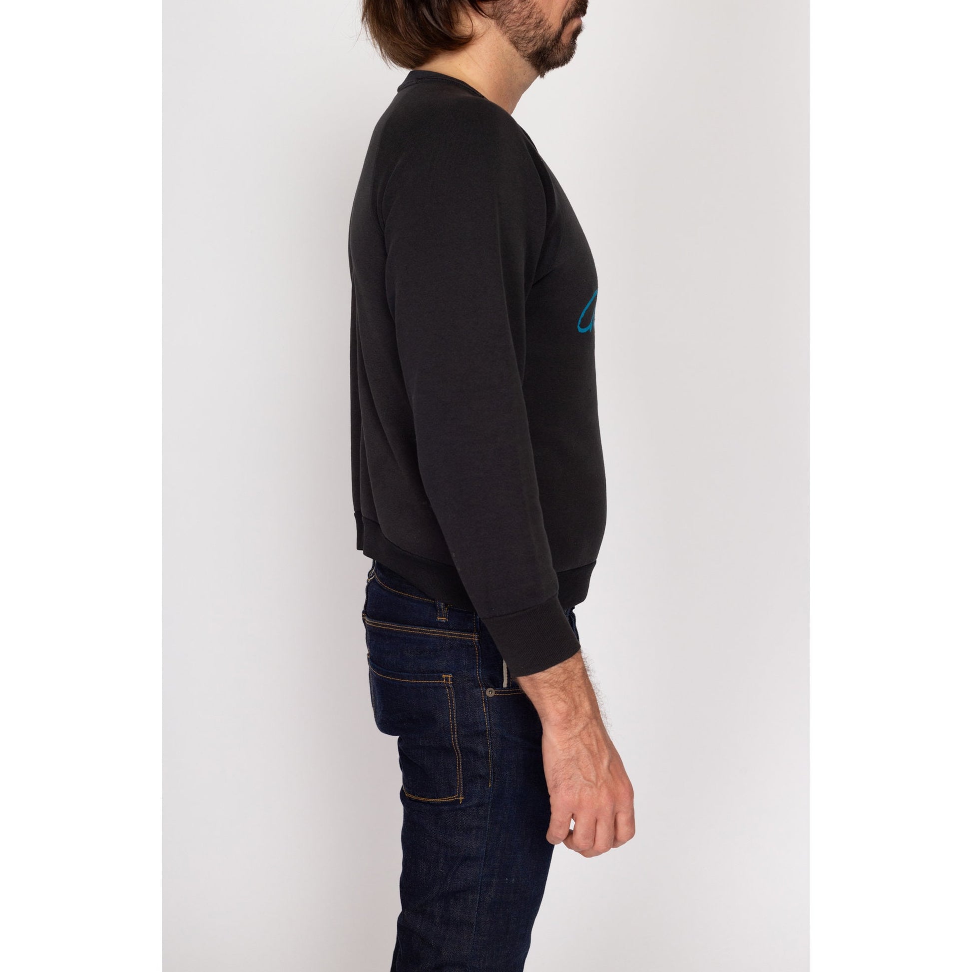 Small 80s Chaparral Bird Sweatshirt | Vintage Black Raglan Sleeve Graphic Crewneck