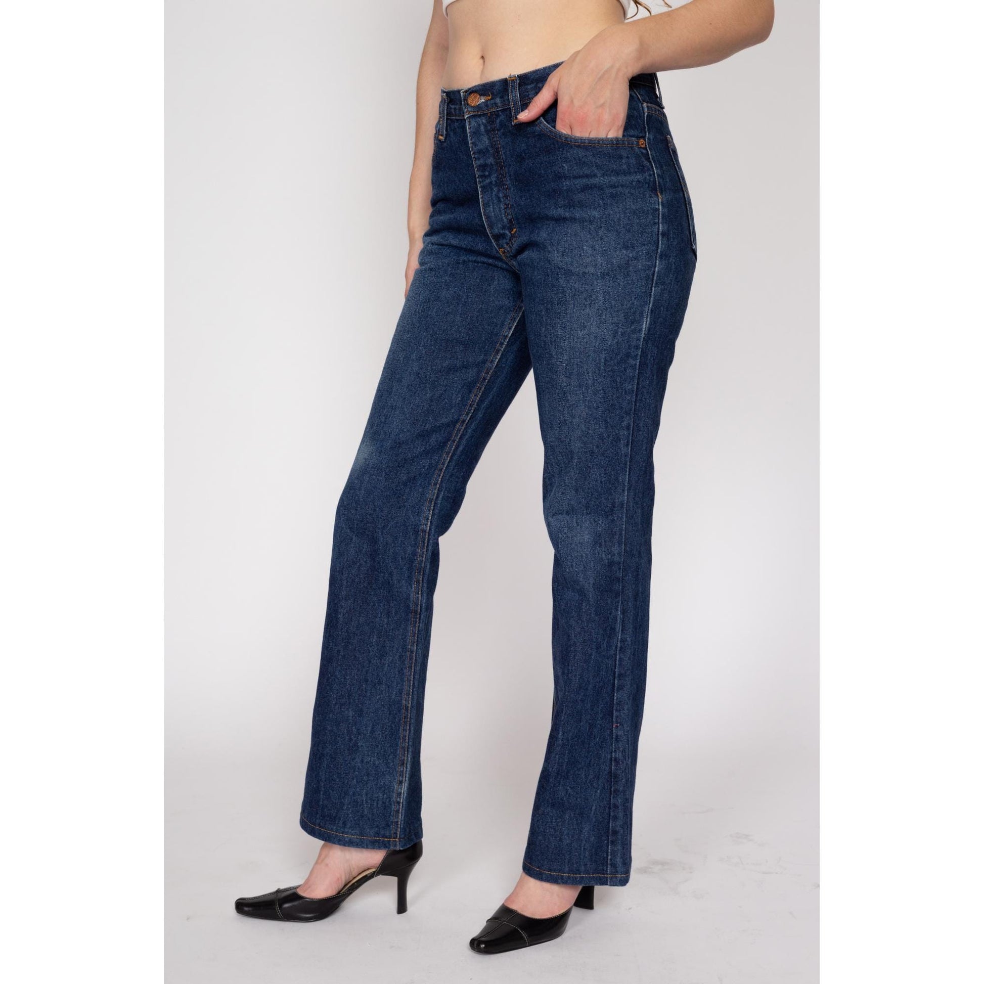 Medium 90s Dark Wash Bootcut Jeans 31" | Vintage Stonewash Denim Mid Rise Mom Jeans