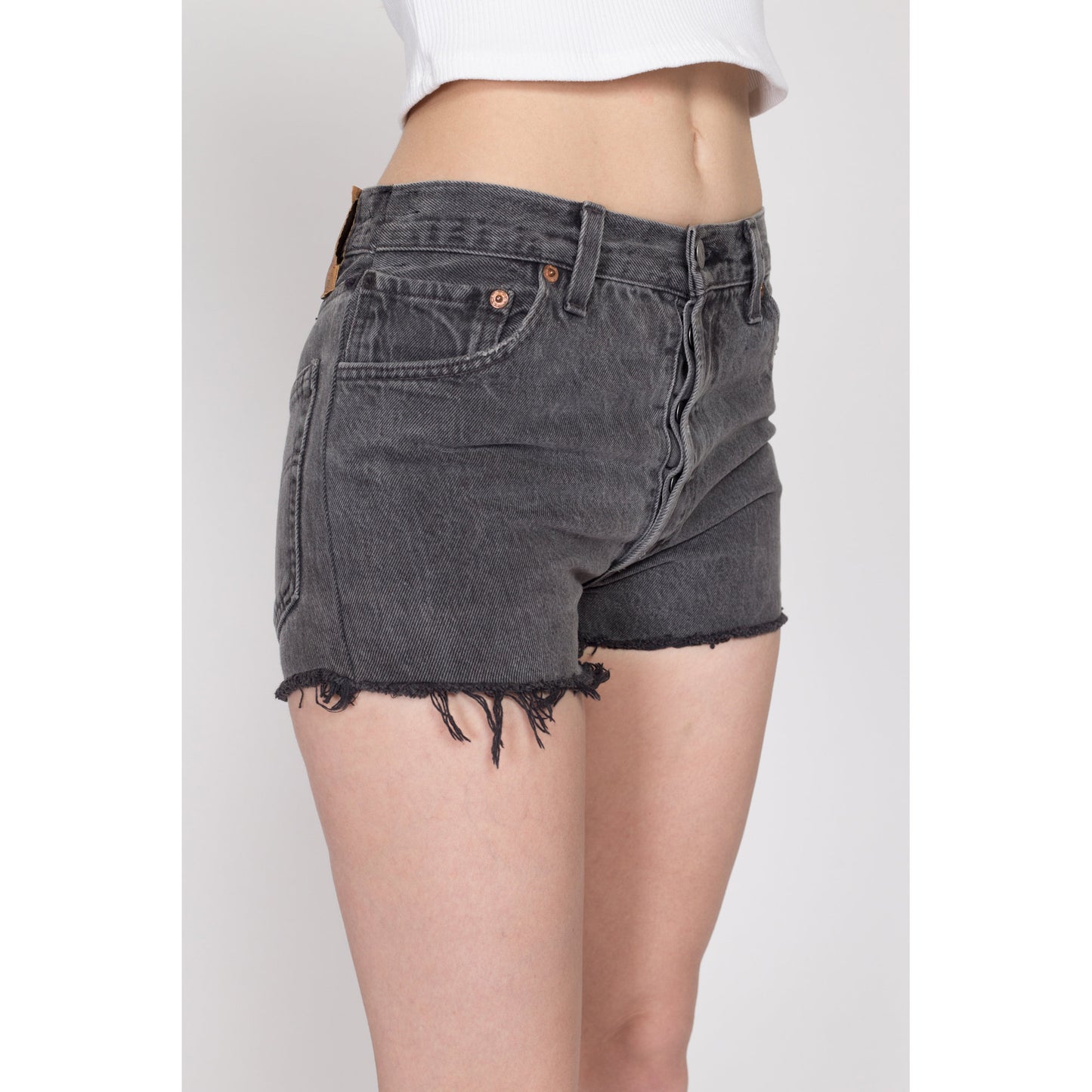 Small 90s Levis 501 Black Cut Off Jean Shorts 29" | Vintage Levi's Faded Denim High Waist Cutoffs