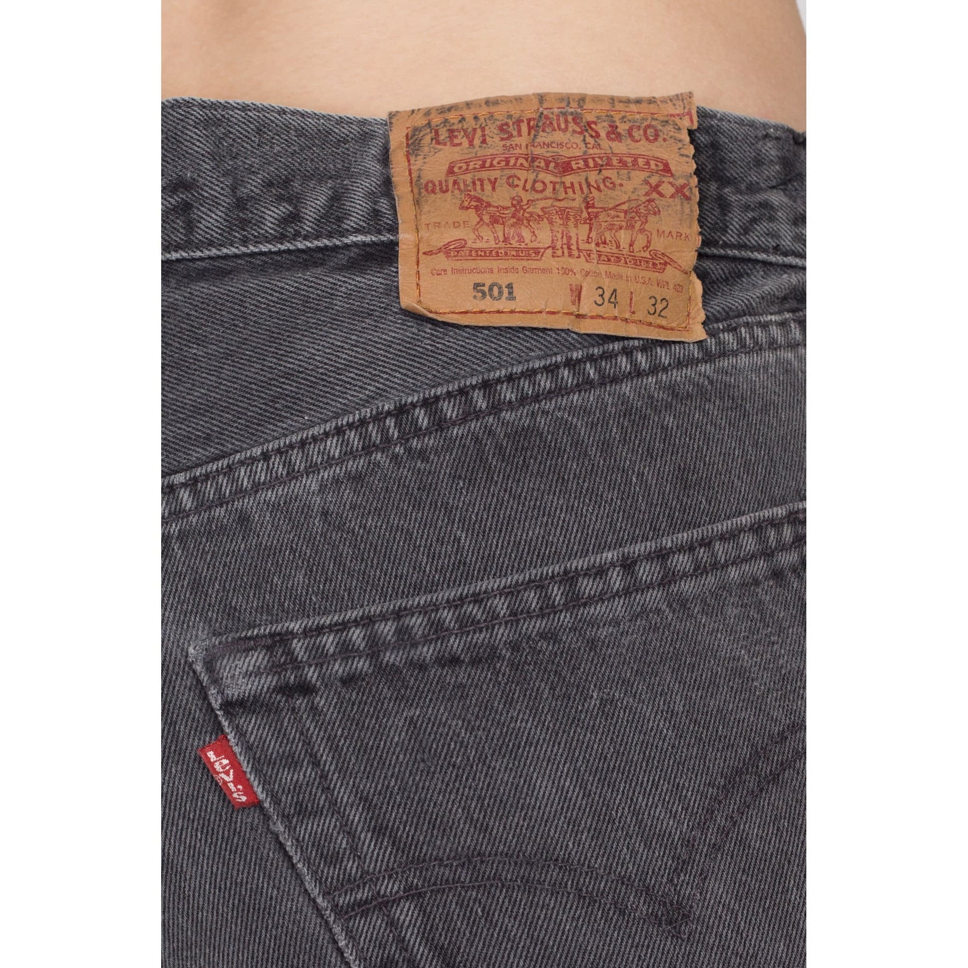Small 90s Levis 501 Black Cut Off Jean Shorts 29" | Vintage Levi's Faded Denim High Waist Cutoffs