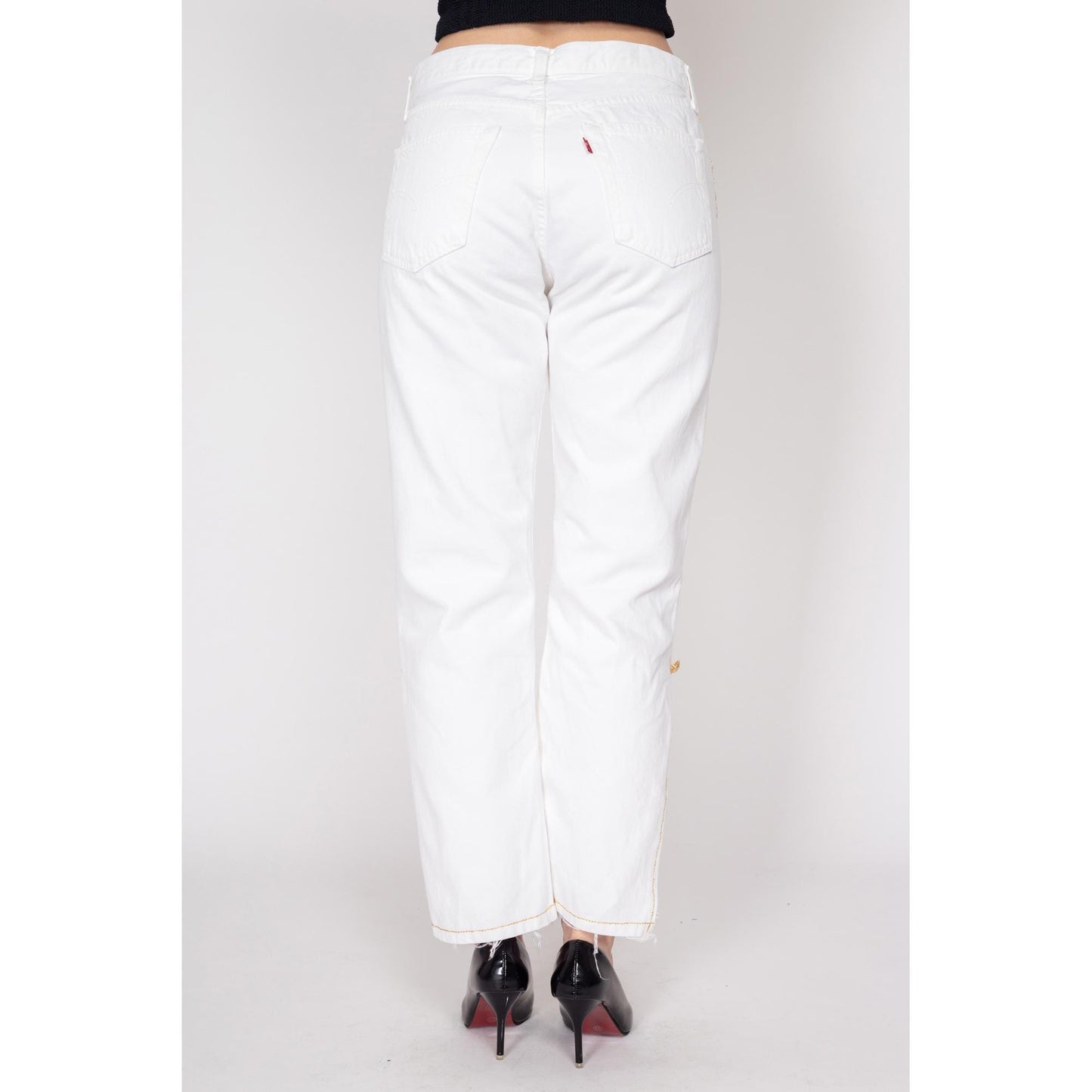 Medium Y2K Levis 501 White & Gold Embellished Jeans | Vintage Levi's Reworked Denim