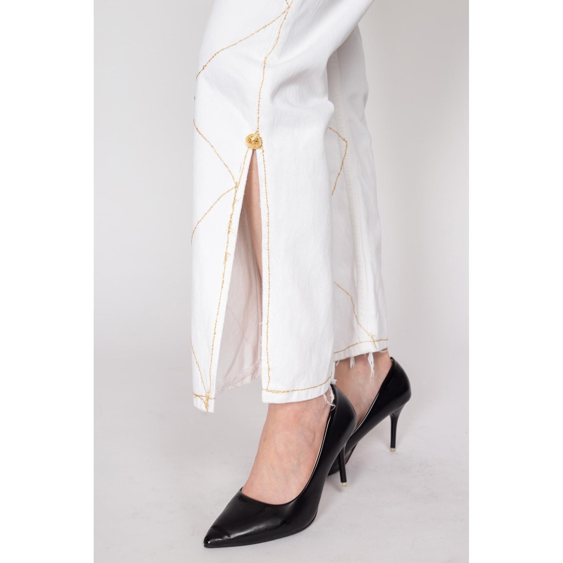 Medium Y2K Levis 501 White & Gold Embellished Jeans | Vintage Levi's Reworked Denim