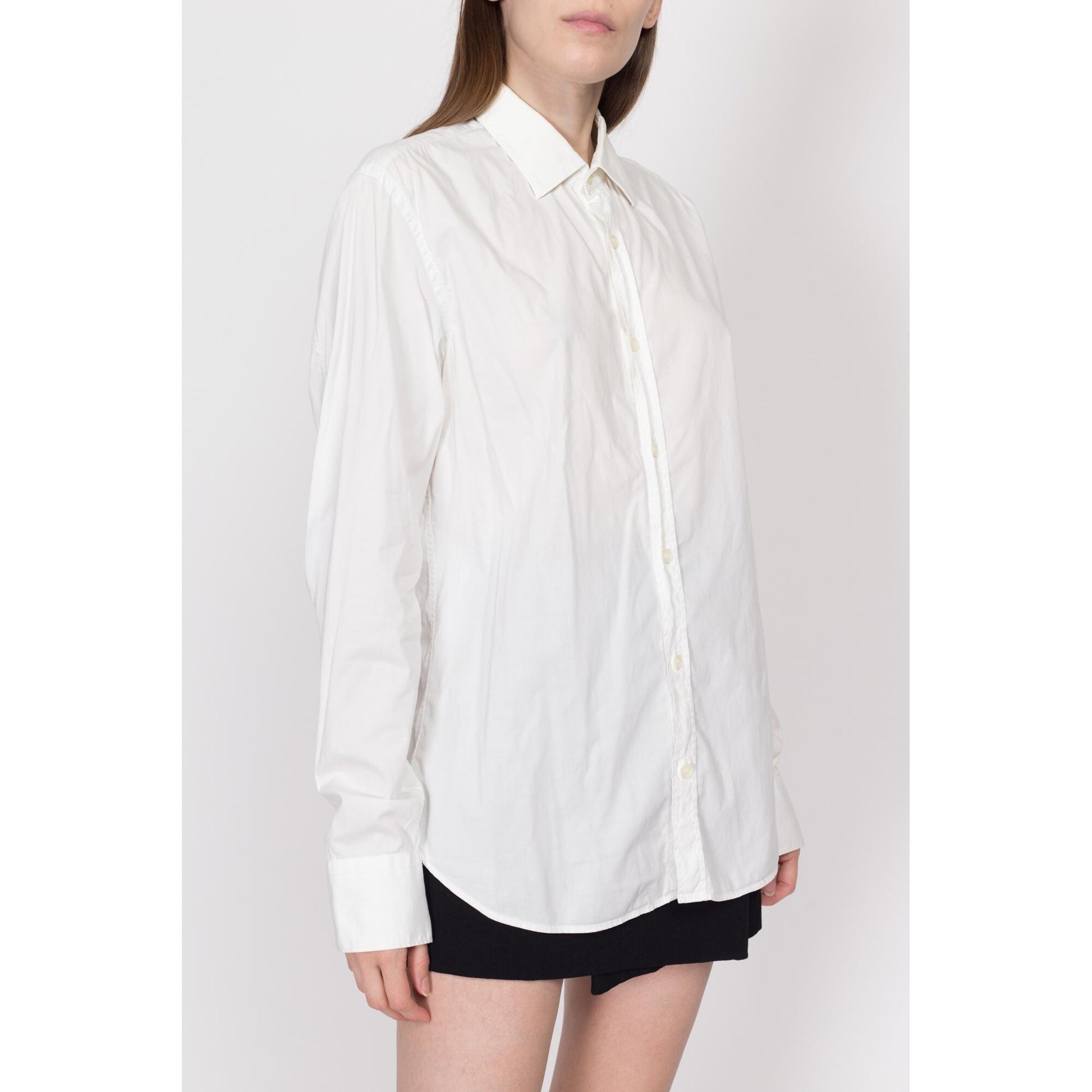Med-Lrg Love Moschino Peace Sign Men's Collared Shirt | Y2K White Button Up Long Sleeve Designer Top