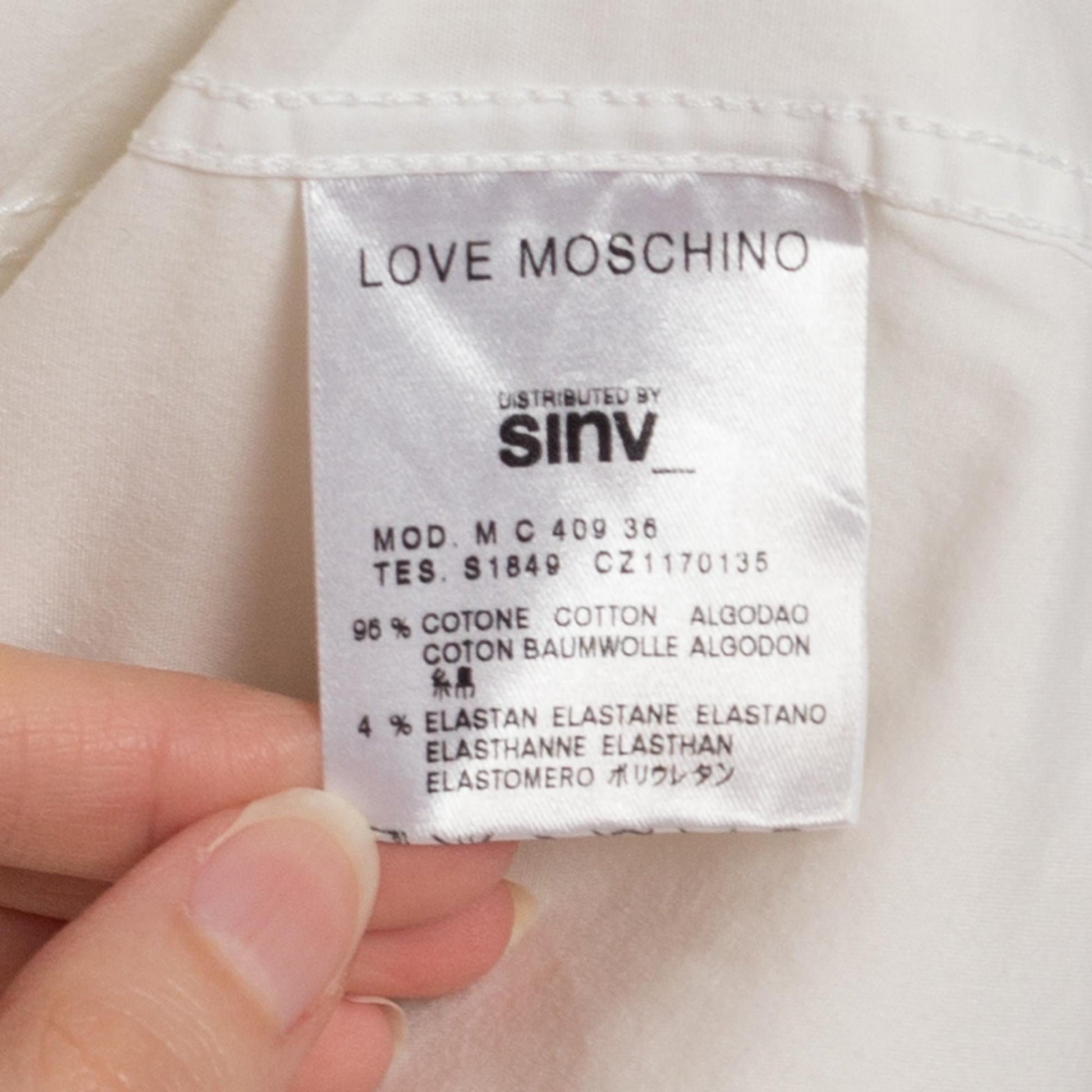 Med-Lrg Love Moschino Peace Sign Men's Collared Shirt | Y2K White Button Up Long Sleeve Designer Top