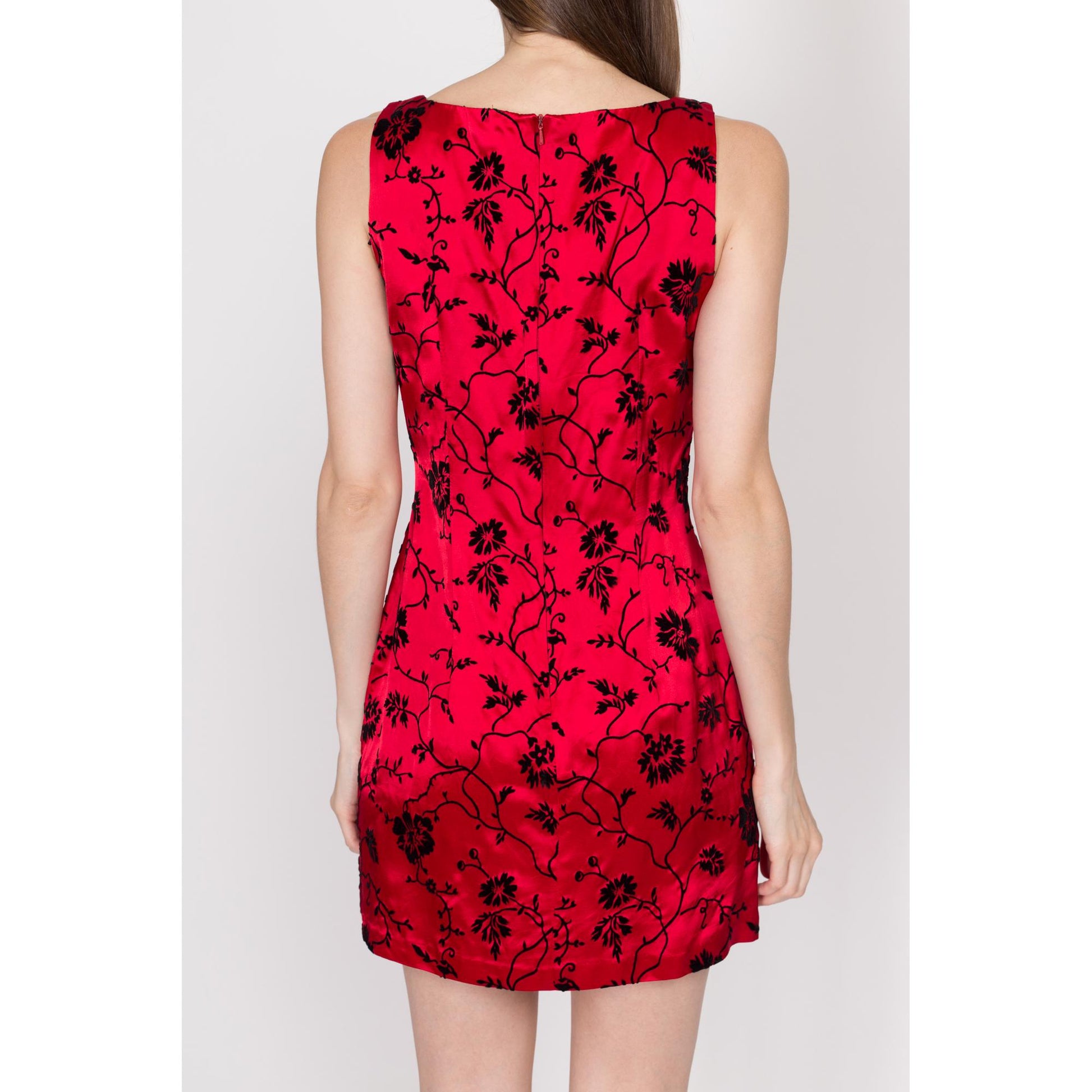 Small 90s Red & Black Floral Mini Party Dress Small 90s Red & Black Floral Mini Party Dress