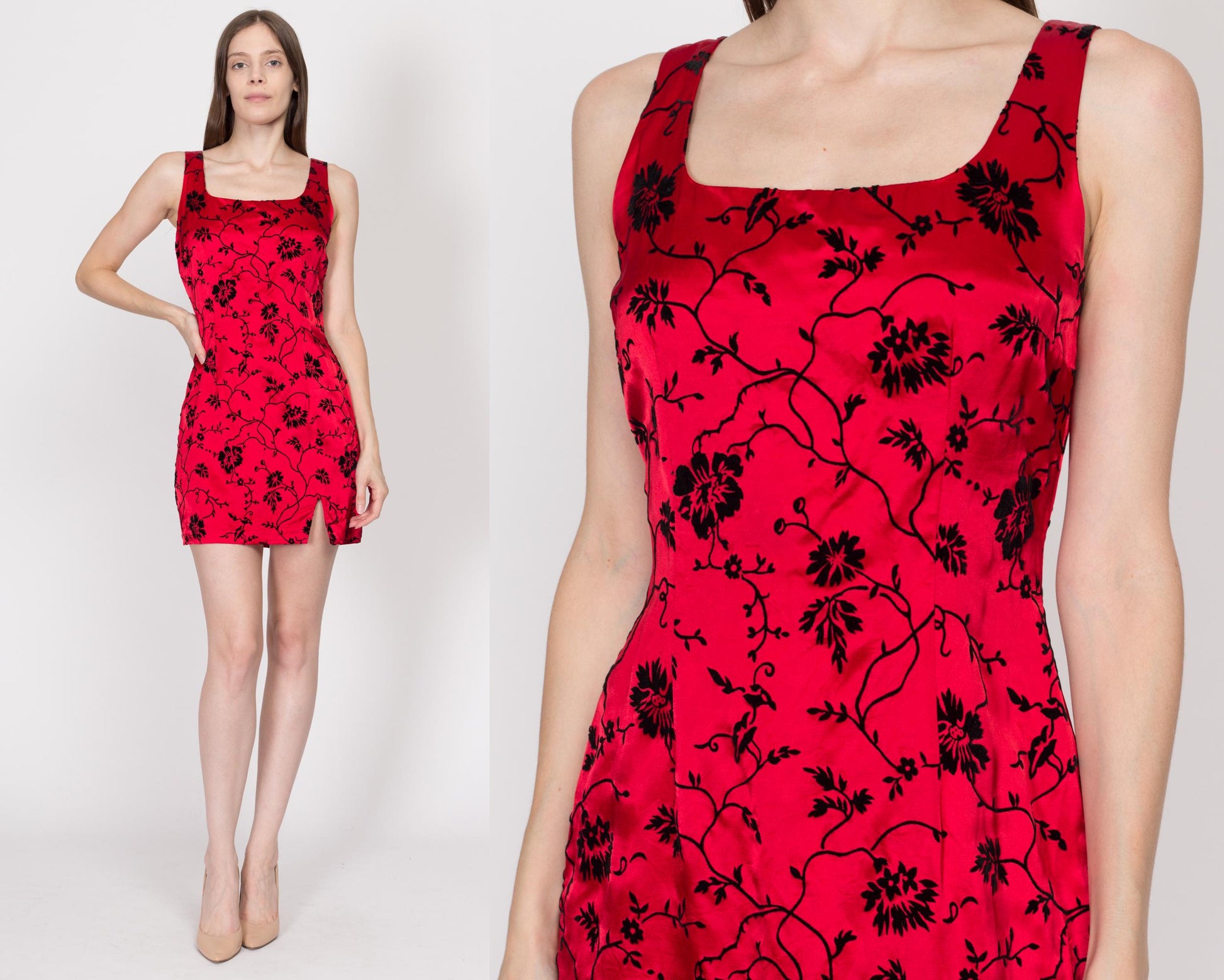 Small 90s Red & Black Floral Mini Party Dress Small 90s Red & Black Floral Mini Party Dress