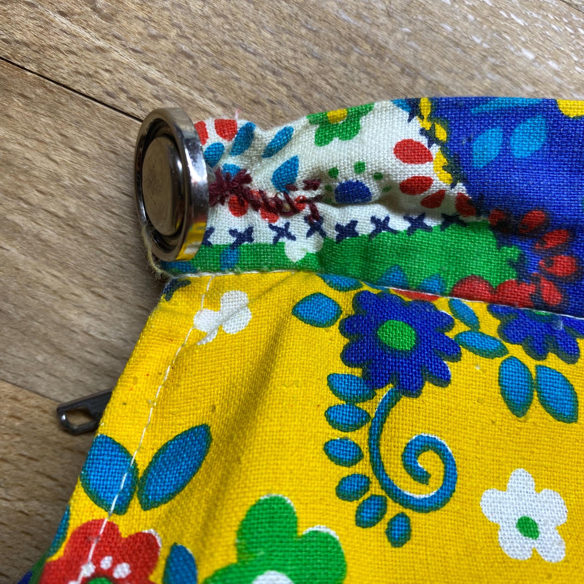 XS 70s Boho Floral Patchwork Midi Skirt | Vintage Colorful A Line Ruffle Trim Hippie Skirt