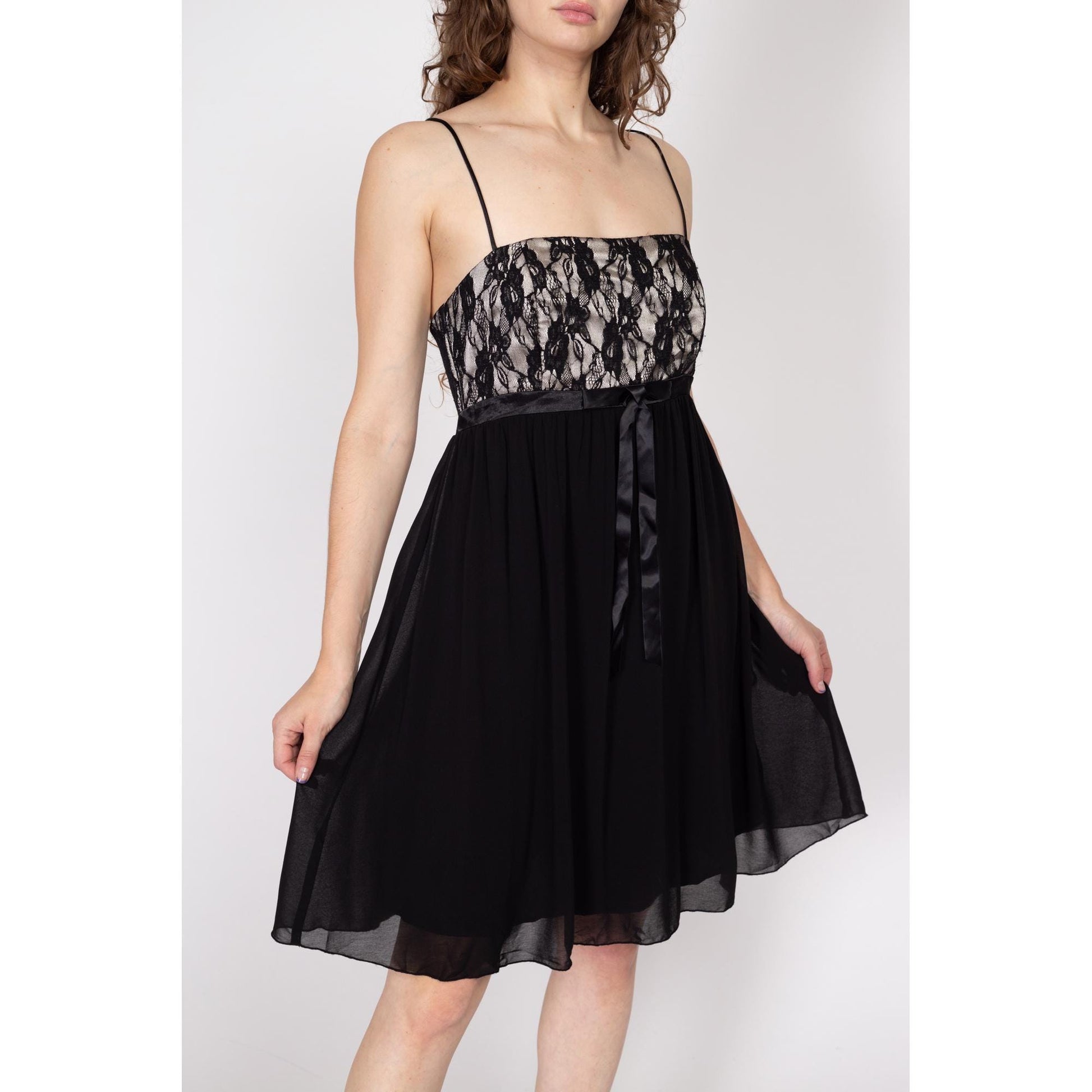 Medium 90s Cache Black Lace Bodice Babydoll Dress Flying Apple Vintage Medium 90s Cache Black Lace Bodice Babydoll Dress Flying Apple Vintage