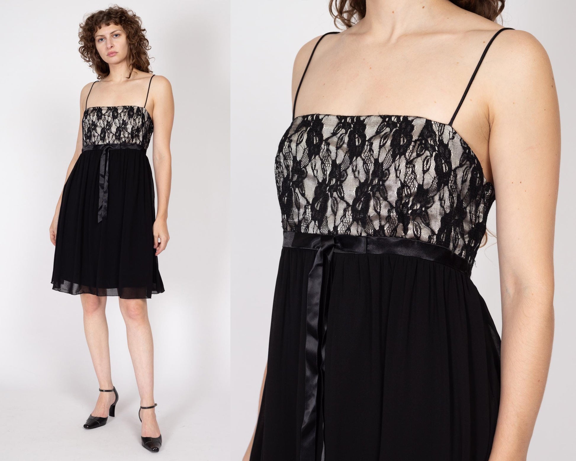 cache black lace dress Medium 90s Cache Black Lace Bodice Babydoll Dress Flying Apple Vintage