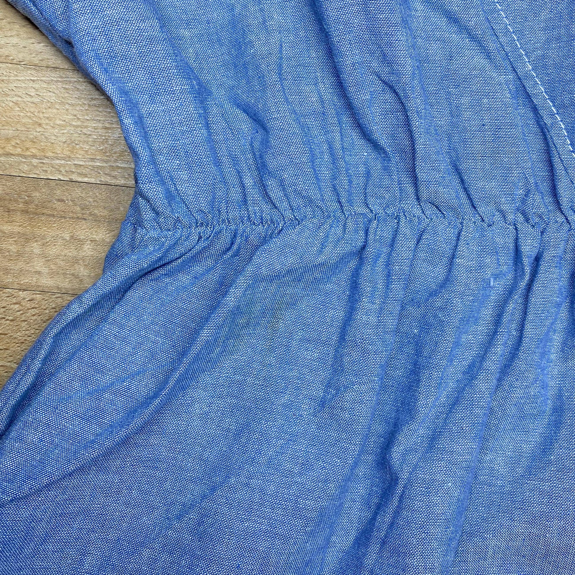 Med-Lrg 80s Chambray Devil Brigade Jumpsuit | Vintage Blue Collared Tapered Leg Flight Suit