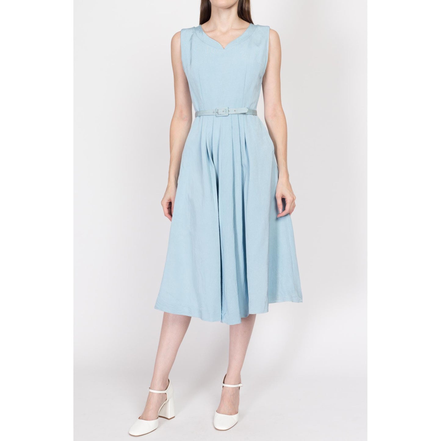 XS 190s Blue Midi Dress & Jacket Set, As Is | Vintage 50s Cropped Blazer Matching Two Piece Suit Outfit