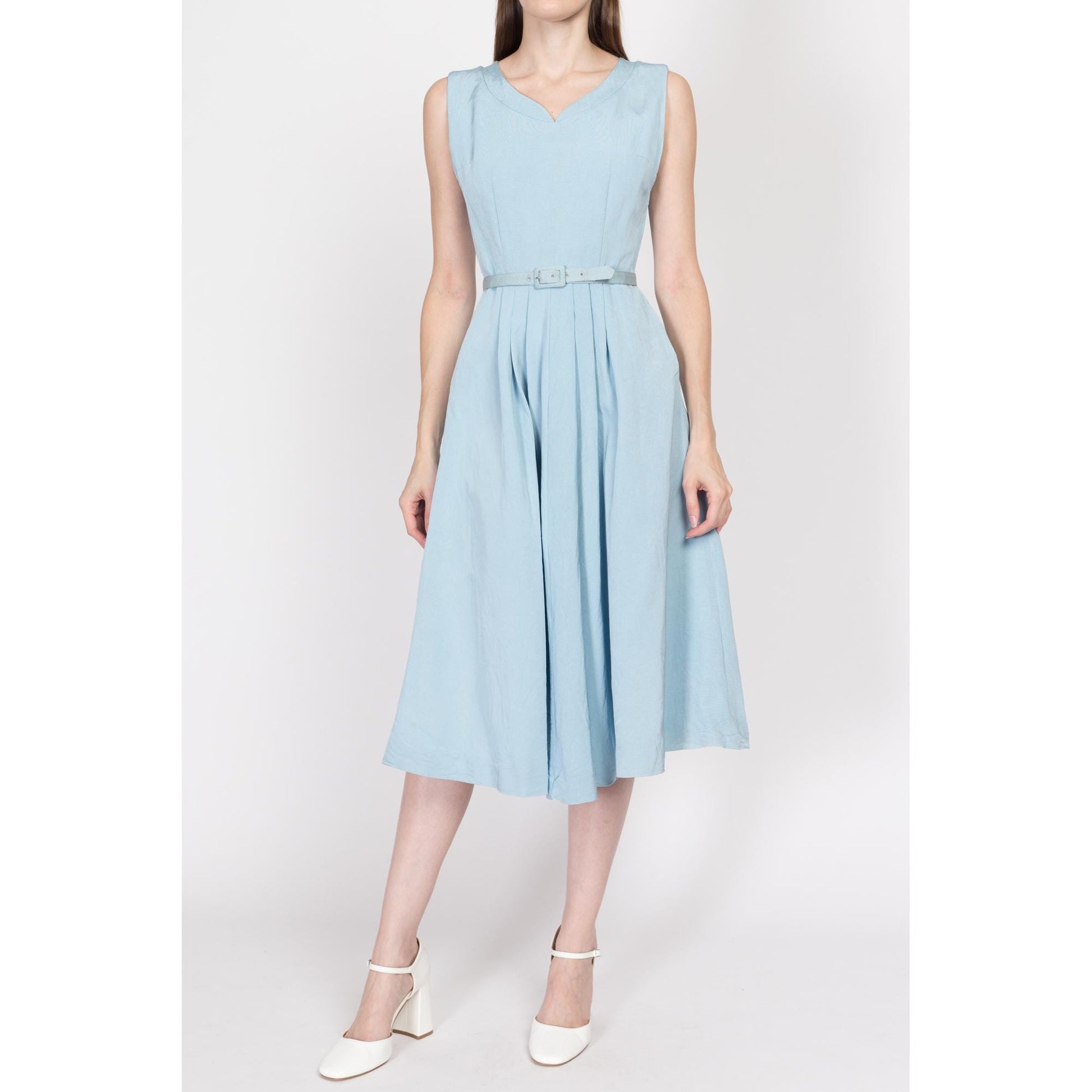 XS 190s Blue Midi Dress & Jacket Set, As Is | Vintage 50s Cropped Blazer Matching Two Piece Suit Outfit
