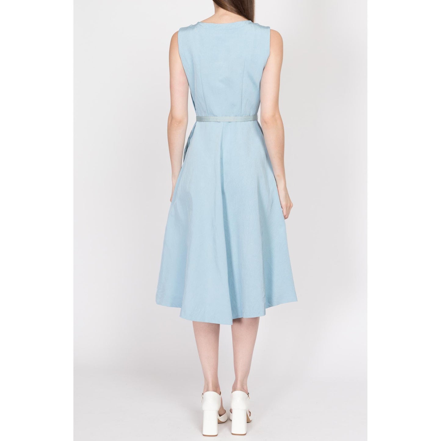 XS 190s Blue Midi Dress & Jacket Set, As Is | Vintage 50s Cropped Blazer Matching Two Piece Suit Outfit