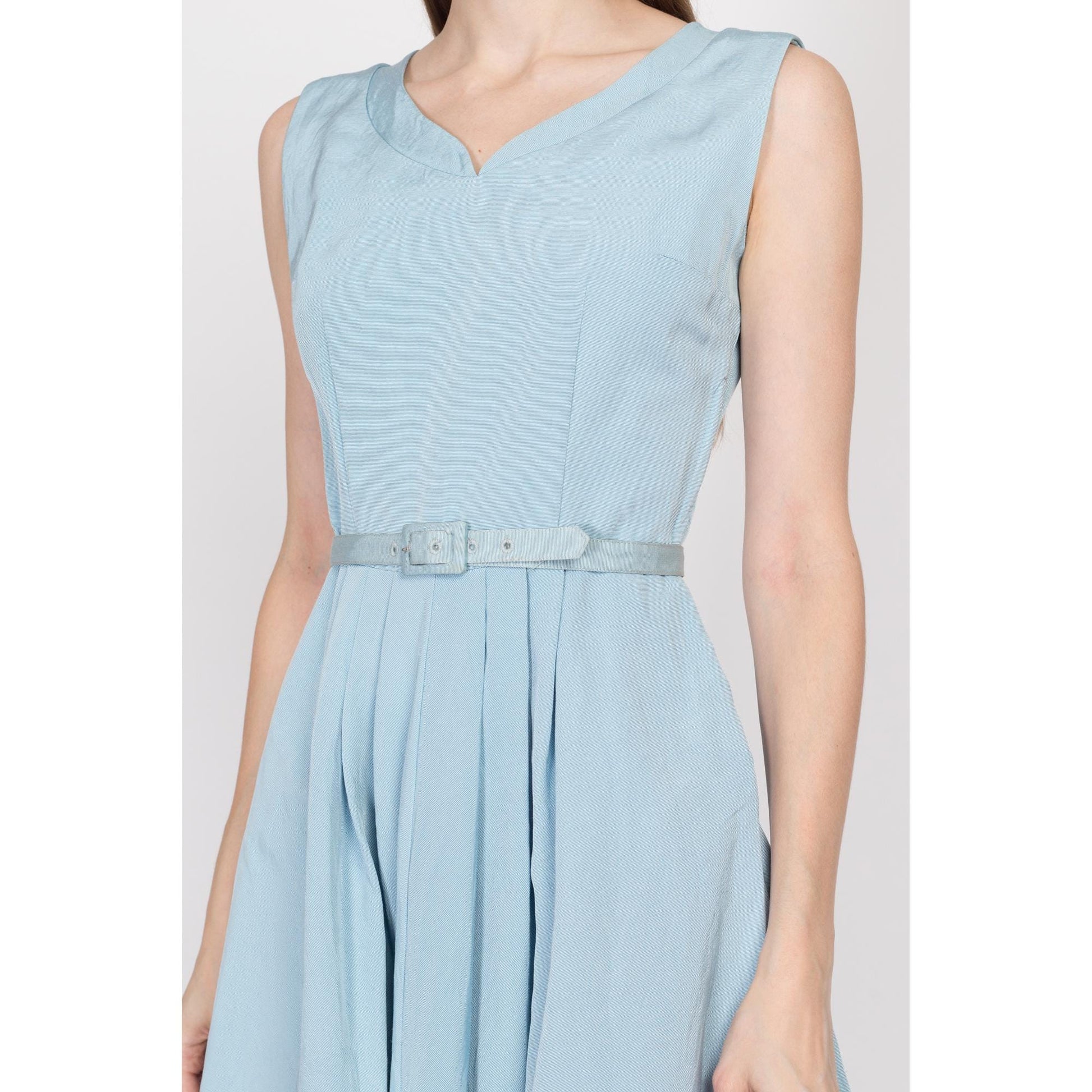 XS 190s Blue Midi Dress & Jacket Set, As Is | Vintage 50s Cropped Blazer Matching Two Piece Suit Outfit