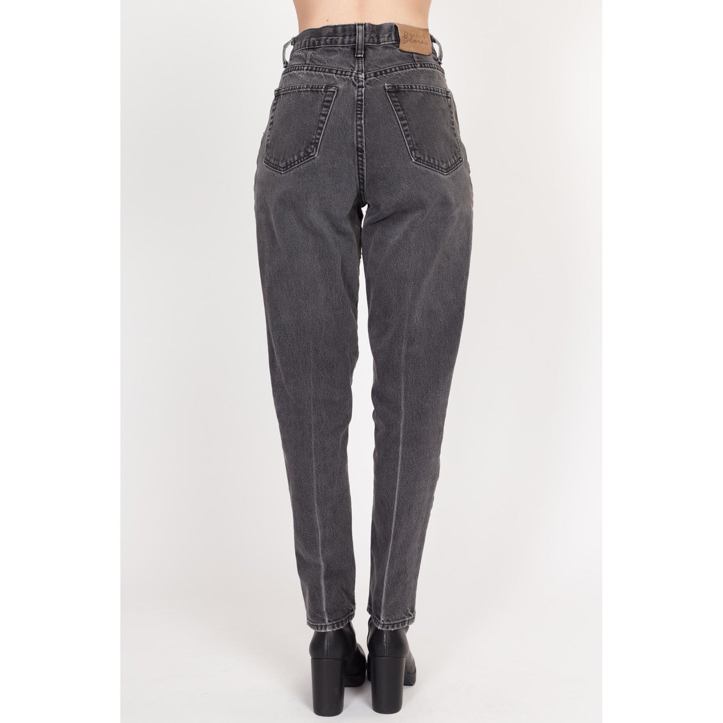 Small 90s Faded Black High Waisted Jeans 27" | Vintage Tapered Leg Denim Mom Jeans