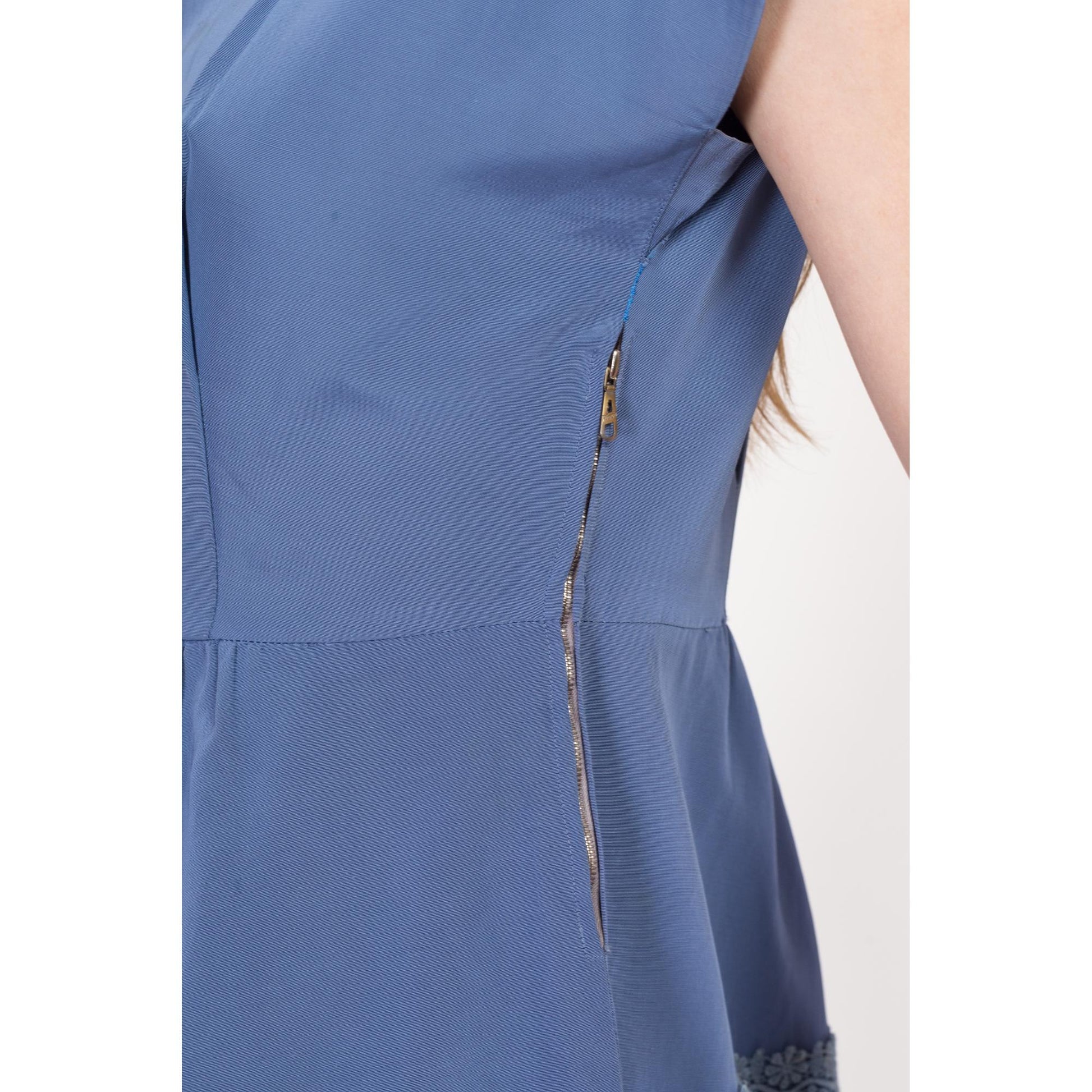 Petite Medium 1950s Slate Blue Crochet Trim Fit & Flare Dress – Flying  Apple Vintage