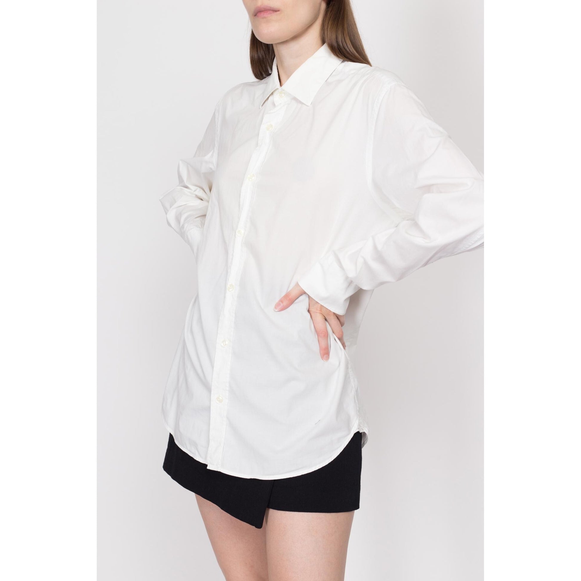 Med-Lrg Love Moschino Peace Sign Men's Collared Shirt | Y2K White Button Up Long Sleeve Designer Top