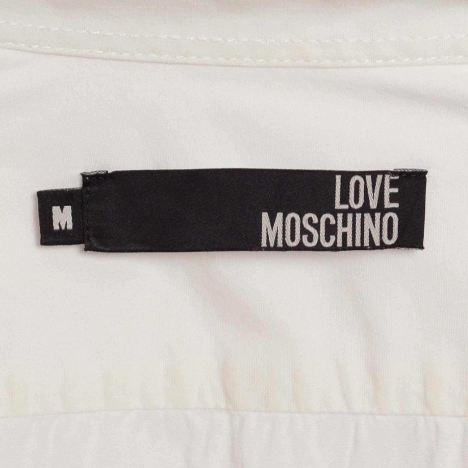Med-Lrg Love Moschino Peace Sign Men's Collared Shirt | Y2K White Button Up Long Sleeve Designer Top
