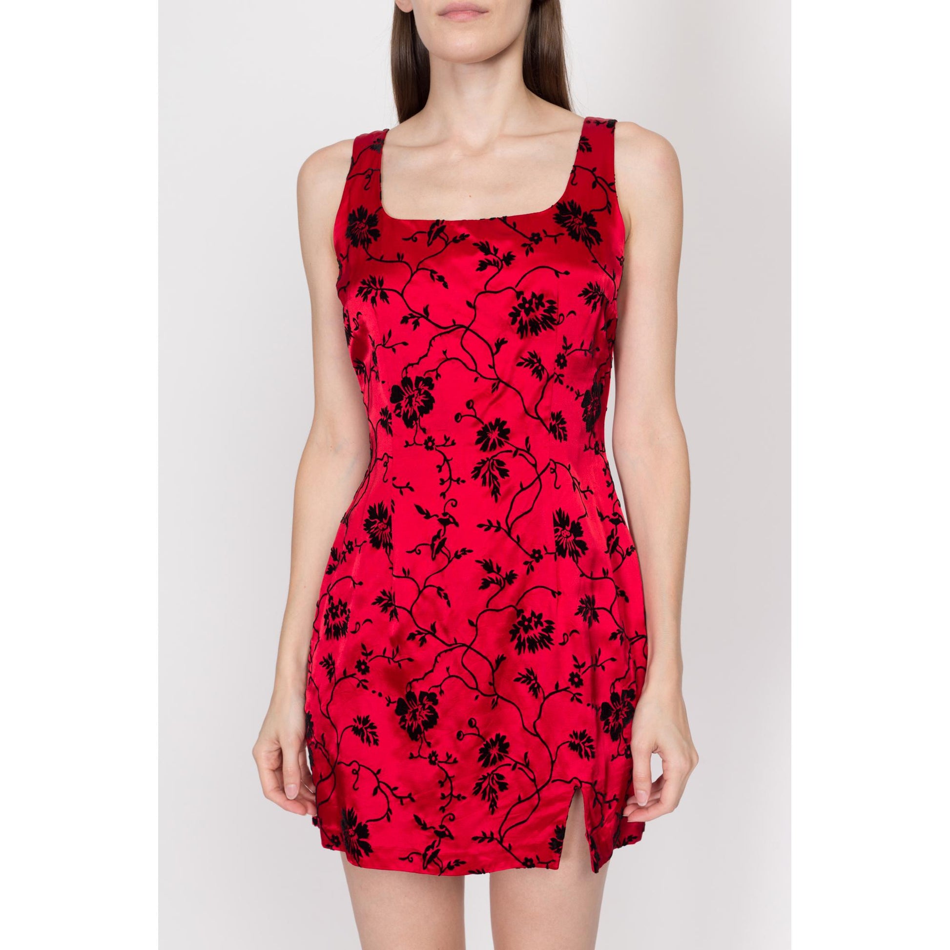 Small 90s Red & Black Floral Mini Party Dress Flying Apple Vintage Small 90s Red & Black Floral Mini Party Dress Flying Apple Vintage