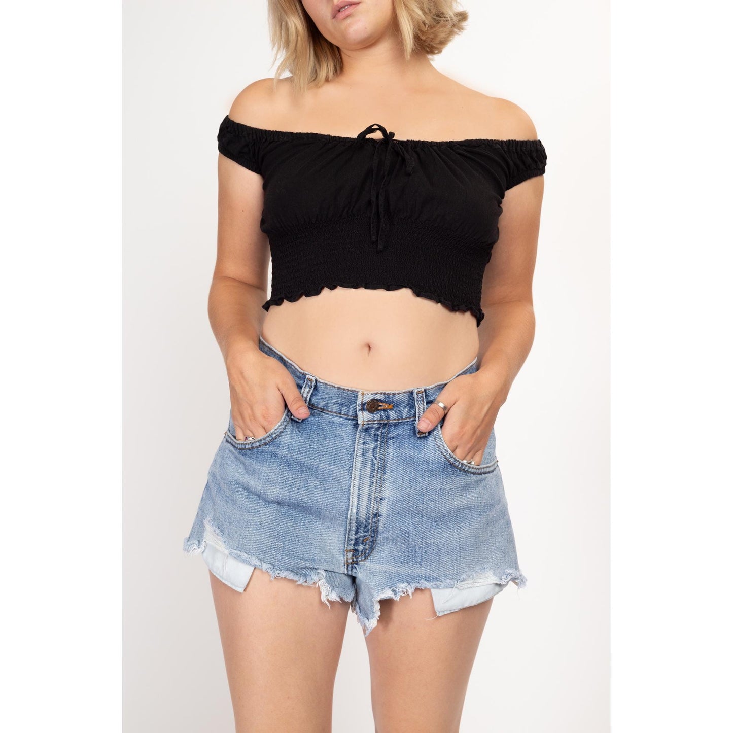 Large 80s Levis Cut Off Jean Shorts 32.5" | Vintage Levi's Light Wash Denim High Waist Cutoffs