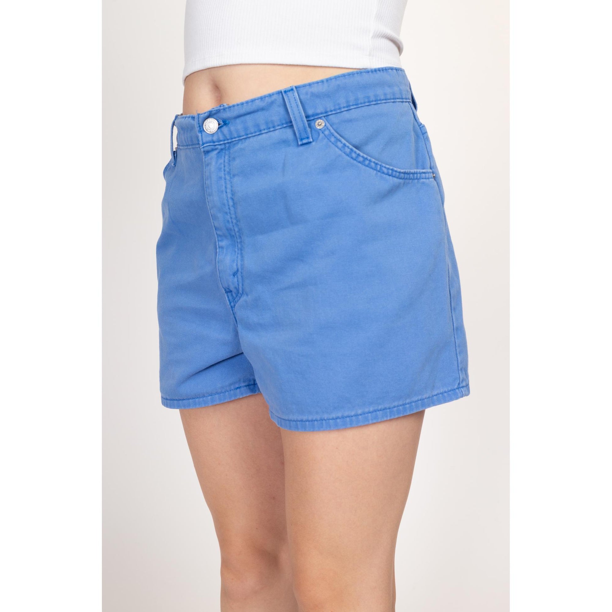 Large 90s Levis Cornflower Blue Loose Fit Shorts 34" | Vintage Levi's Casual Cotton Mid High Waisted Shorts
