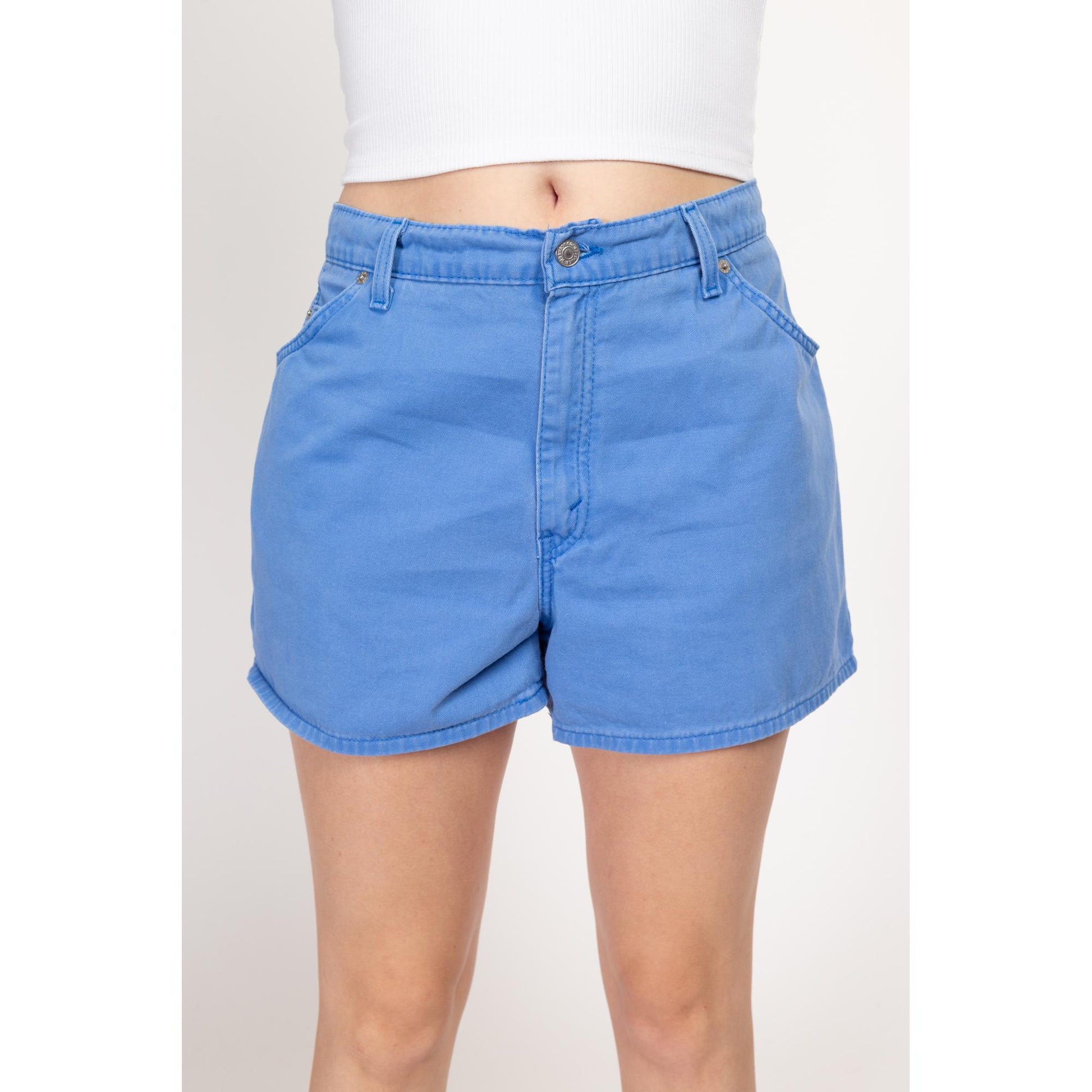 Large 90s Levis Cornflower Blue Loose Fit Shorts 34" | Vintage Levi's Casual Cotton Mid High Waisted Shorts