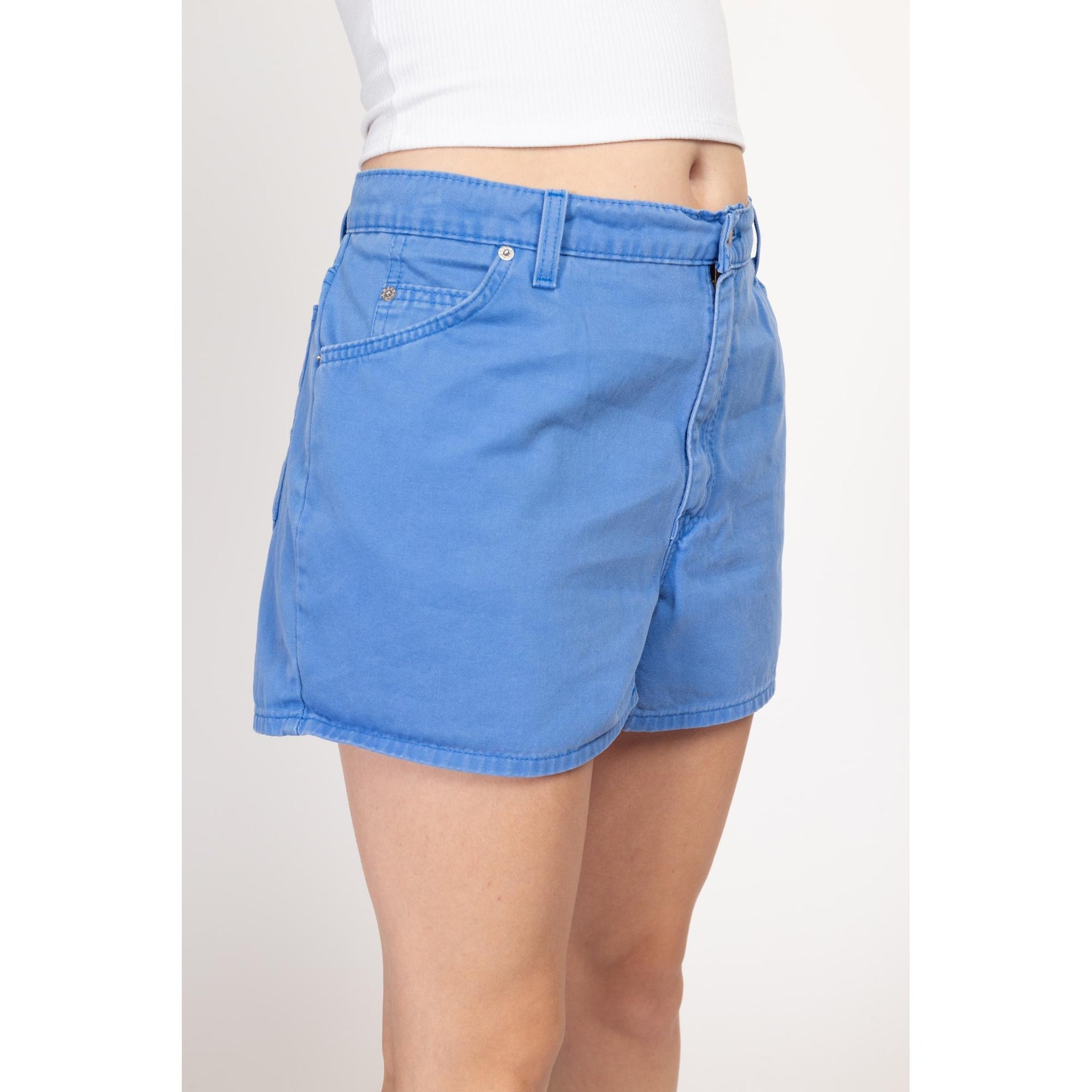 Large 90s Levis Cornflower Blue Loose Fit Shorts 34" | Vintage Levi's Casual Cotton Mid High Waisted Shorts