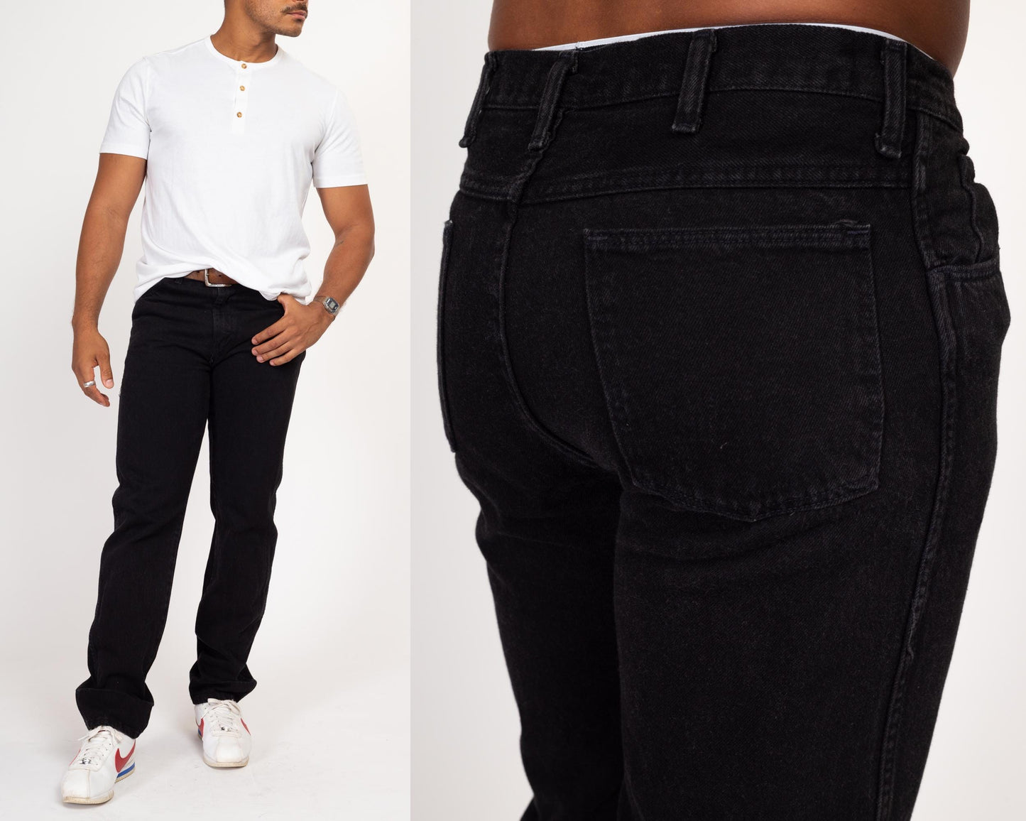 34x34 90s Black Straight Leg Jeans | Vintage Denim Menswear Dad Jeans