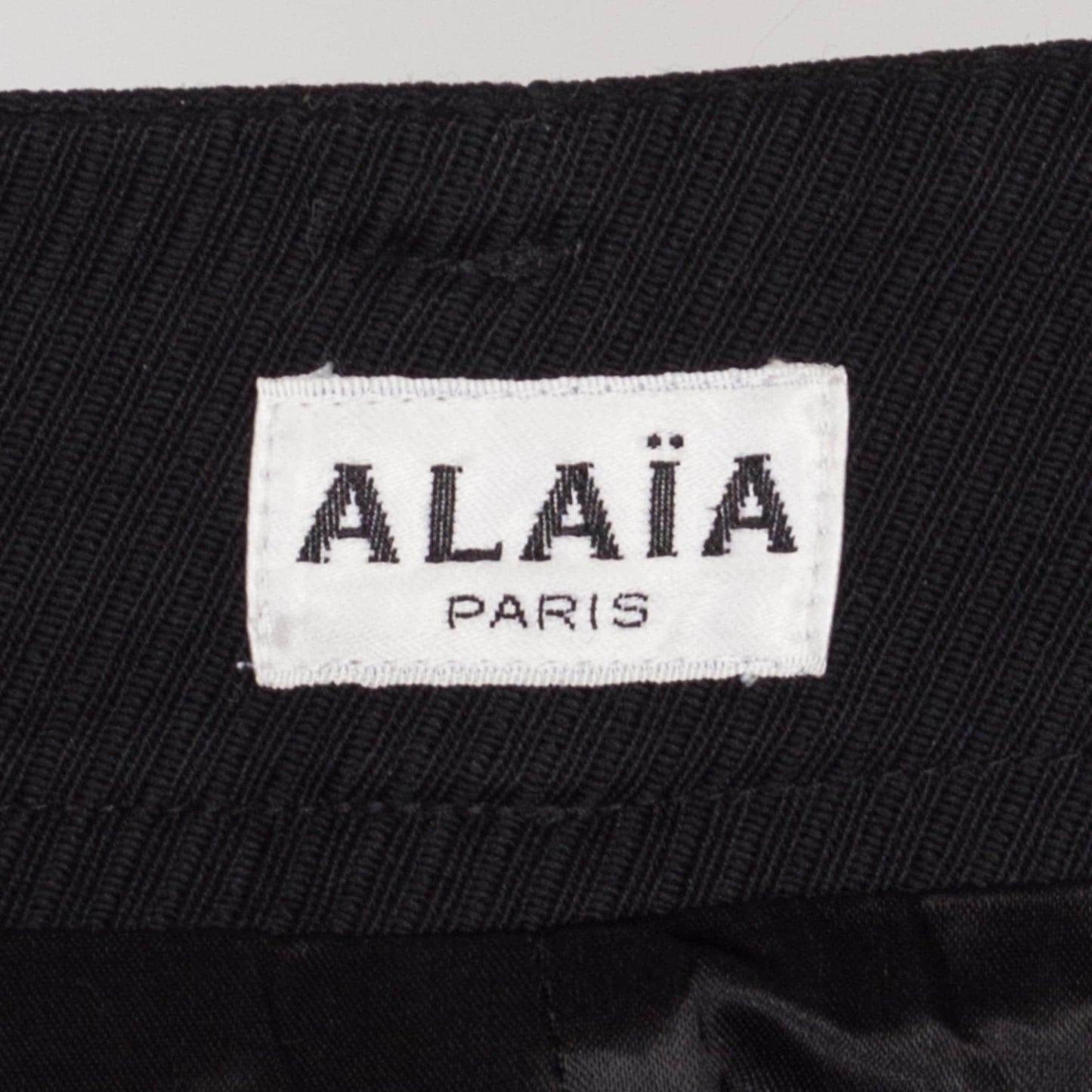 XS 90s Azzedine Alaia Paris Black Mini Pencil Skirt 24.5" | Vintage Designer High Waisted Ribbed Button Pocket Fitted Skirt