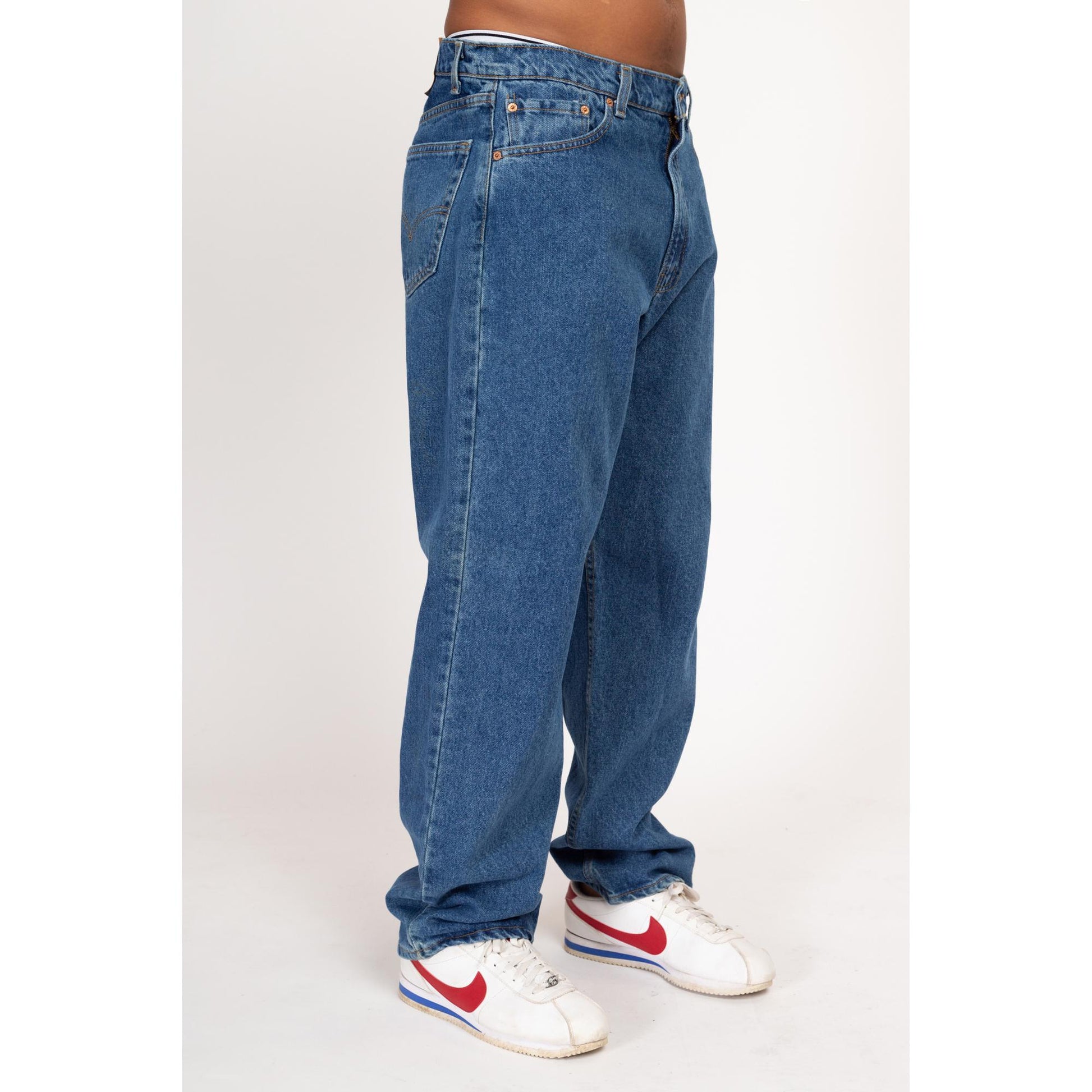36x32 90s Levis 565 Loose Fit Jeans | Vintage Levi's Made In USA Dark Wash Denim Baggy Wide Leg Dad Jeans