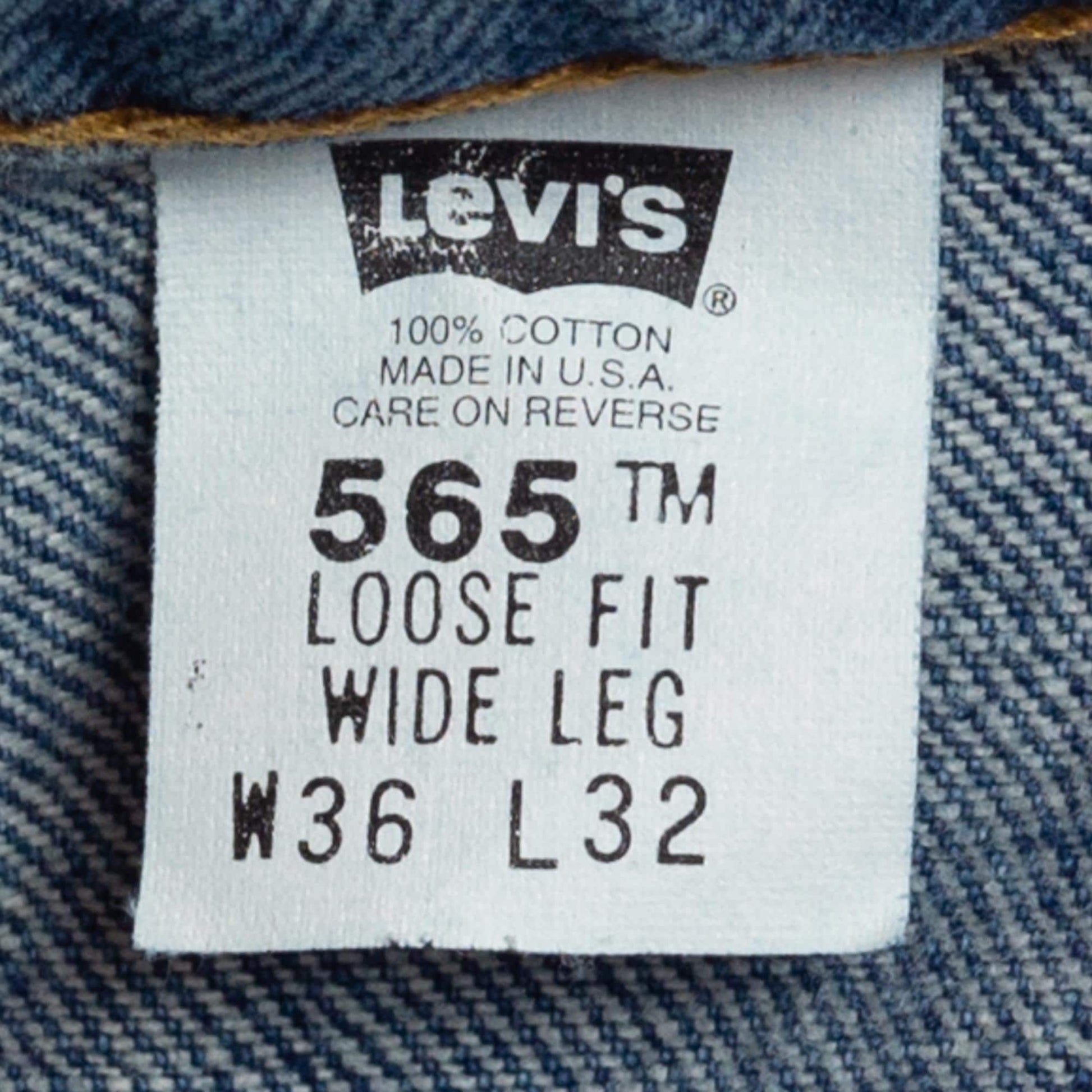 36x32 90s Levis 565 Loose Fit Jeans | Vintage Levi's Made In USA Dark Wash Denim Baggy Wide Leg Dad Jeans