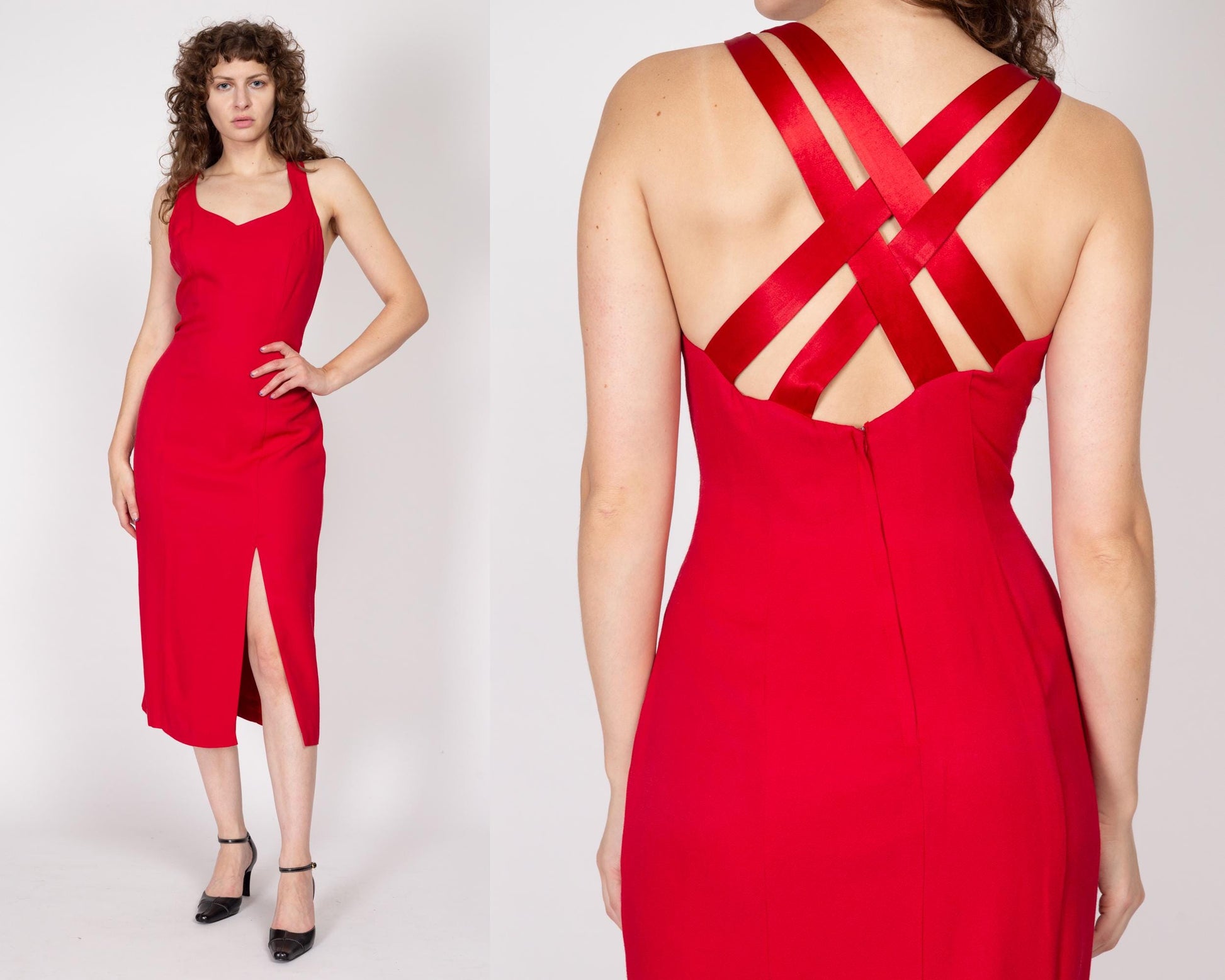 Medium 90s Red Strappy Cross Back Midi Dress Medium 90s Red Strappy Cross Back Midi Dress