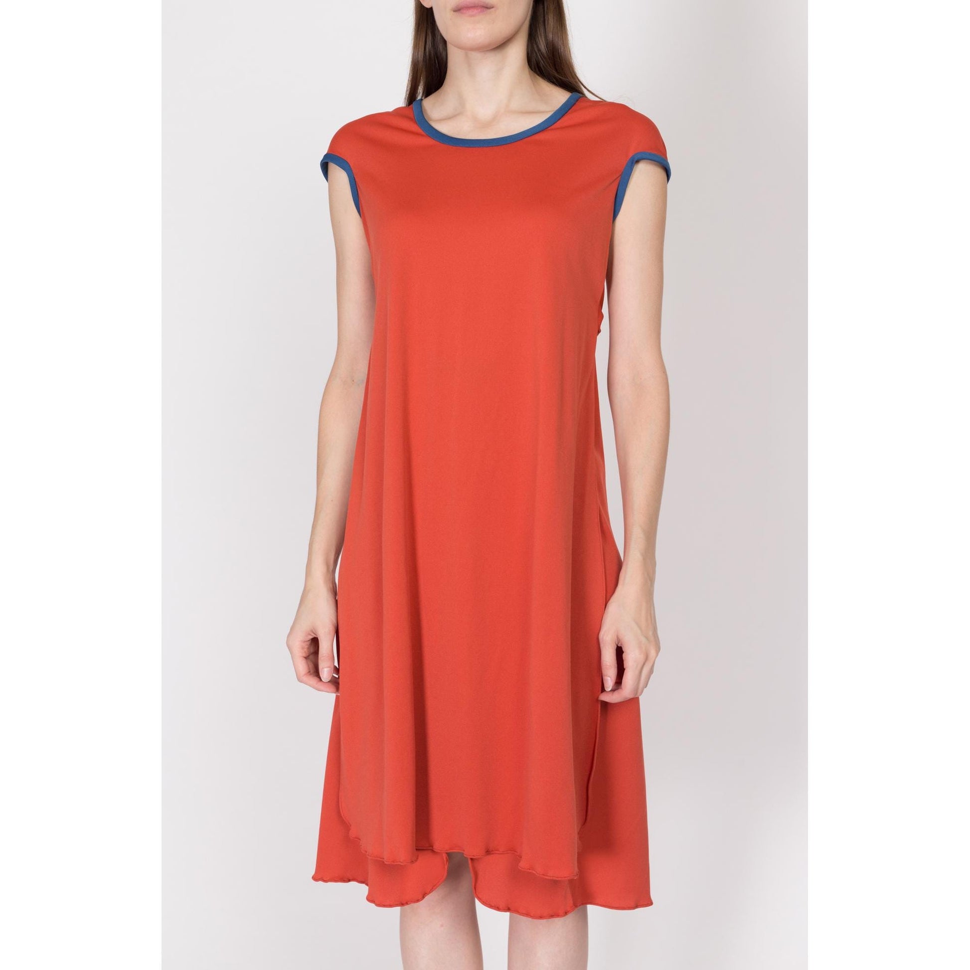 Small 70s Burnt Orange Wrap Overlay Midi Dress Flying Apple Vintage Small 70s Burnt Orange Wrap Overlay Midi Dress Flying Apple Vintage