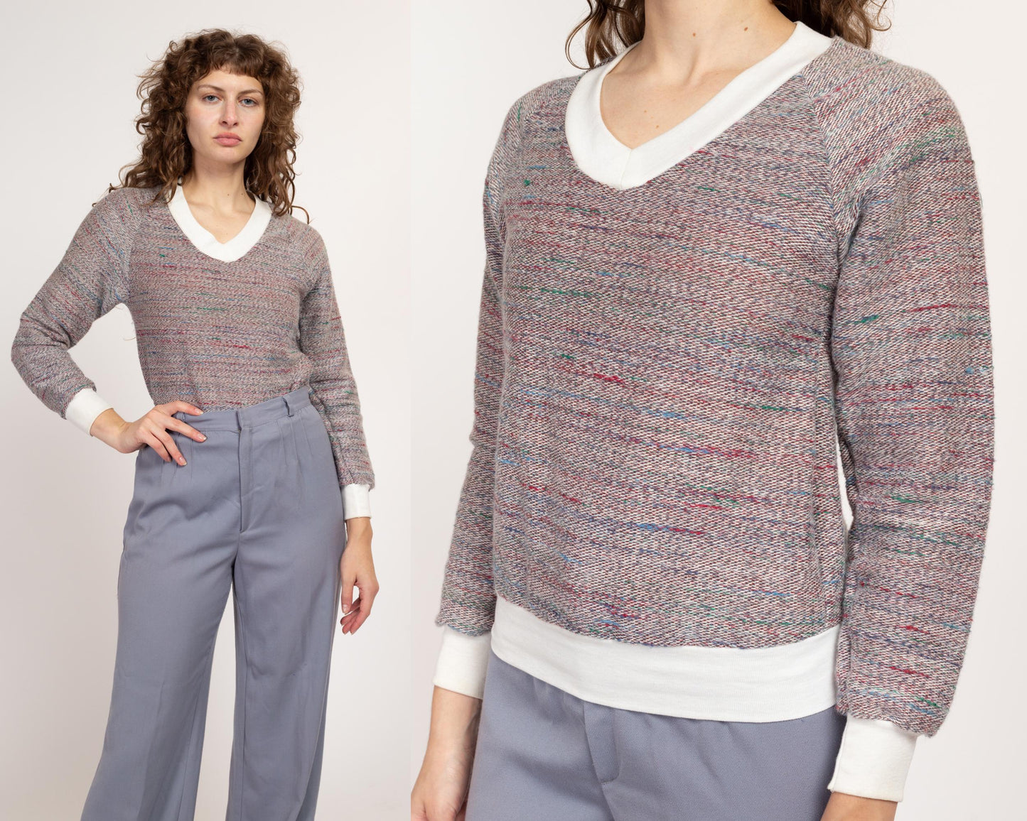 XS 80s Wrangler Space Dye Knit Sweater NWT | Vintage Long Sleeve V Neck Pullover Sweatshirt Top