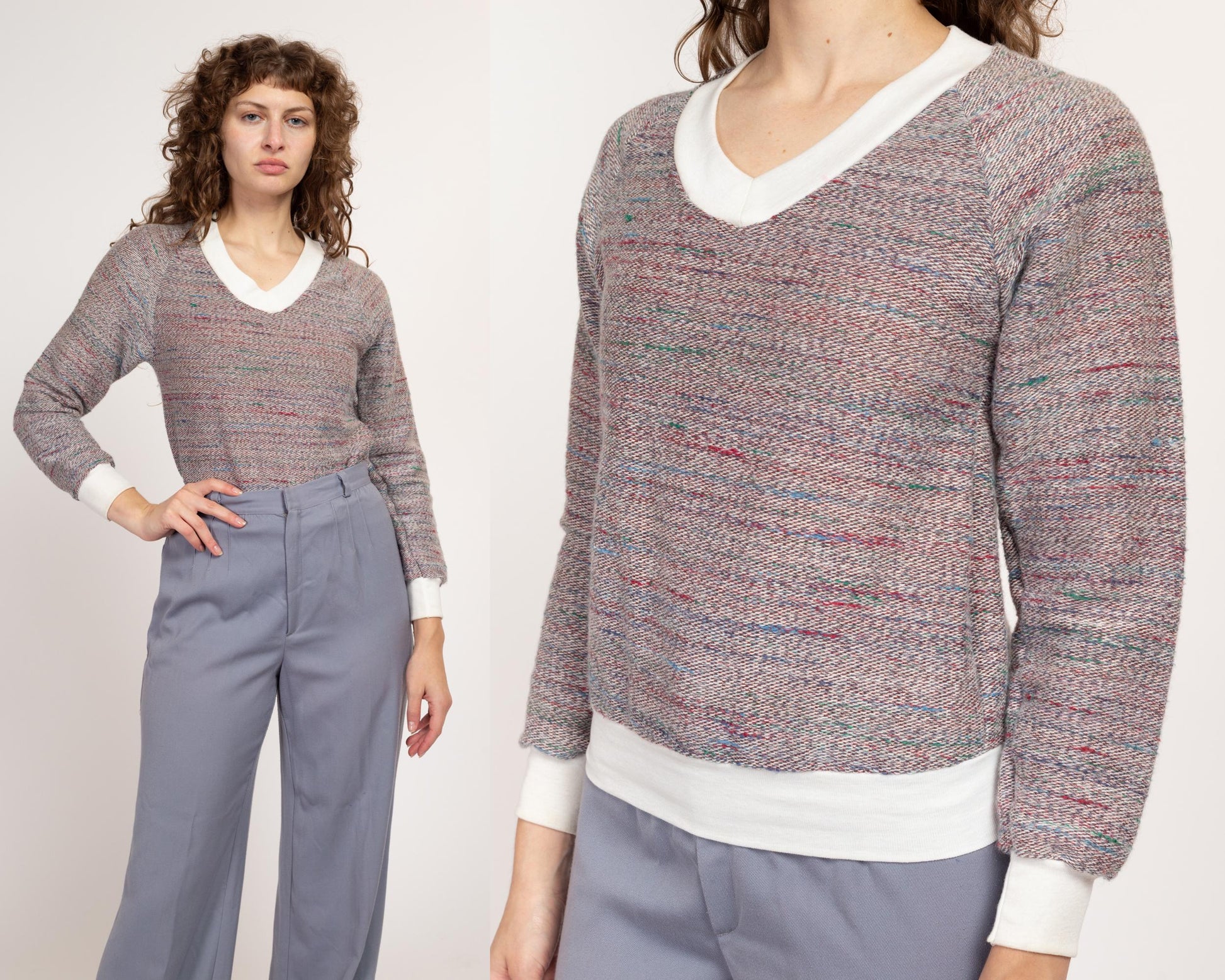 XS 80s Wrangler Space Dye Knit Sweater NWT | Vintage Long Sleeve V Neck Pullover Sweatshirt Top