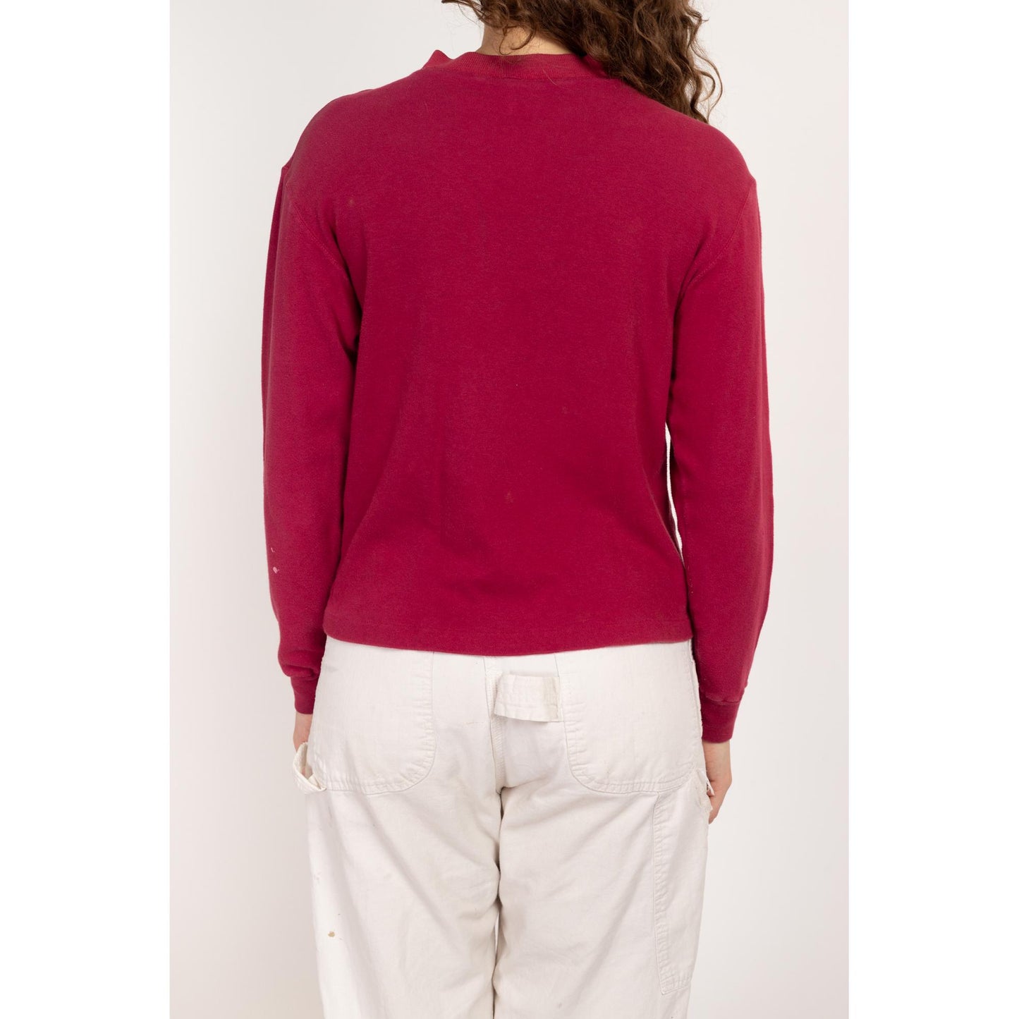 Med-Lrg 80s Wine Red Cotton Henley Shirt Unisex | Vintage Grunge Long Sleeve Normcore Top