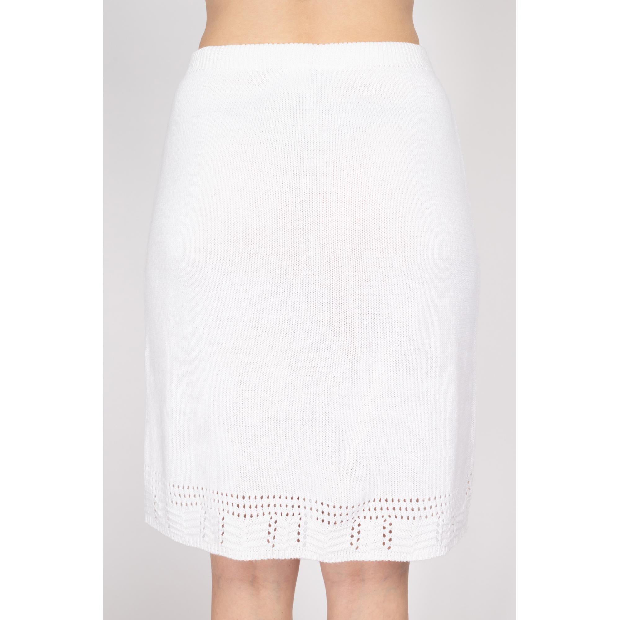Med Lrg 90s White Pointelle Knit Mini Skirt Flying Apple Vintage