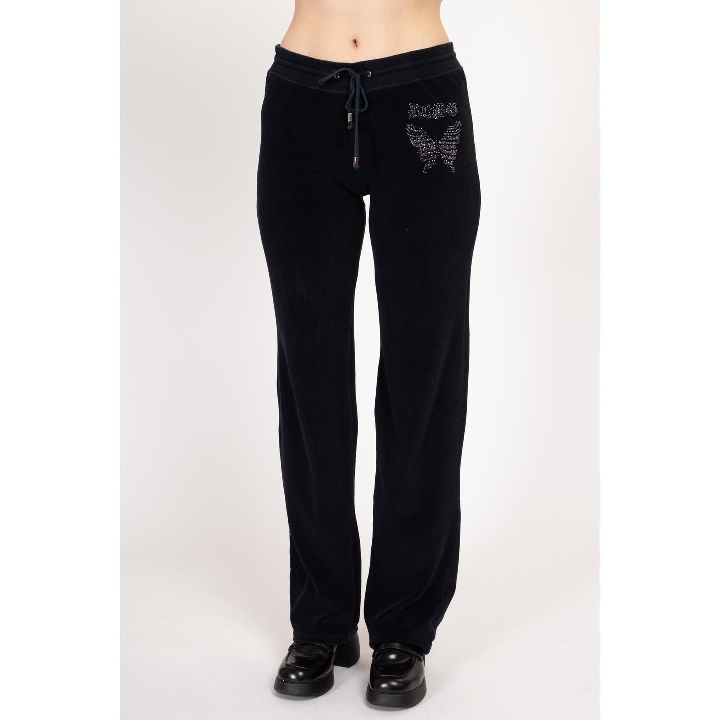 Large Y2K BGBG Maxazria Black Velour Butterfly Track Suit | Vintage Sweatpants & Zip Up Hooded Jacket Matching Set