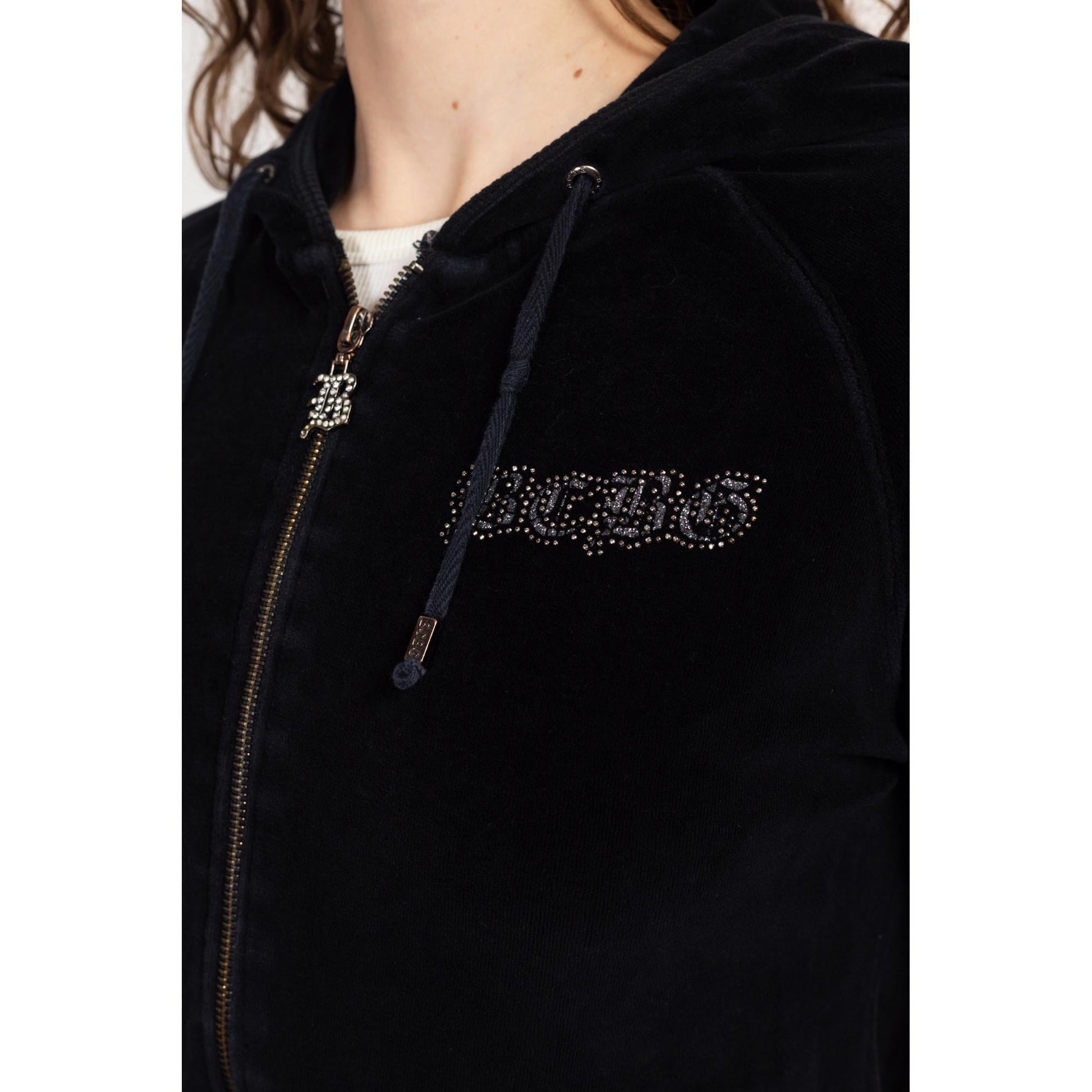 Large Y2K BGBG Maxazria Black Velour Butterfly Track Suit | Vintage Sweatpants & Zip Up Hooded Jacket Matching Set