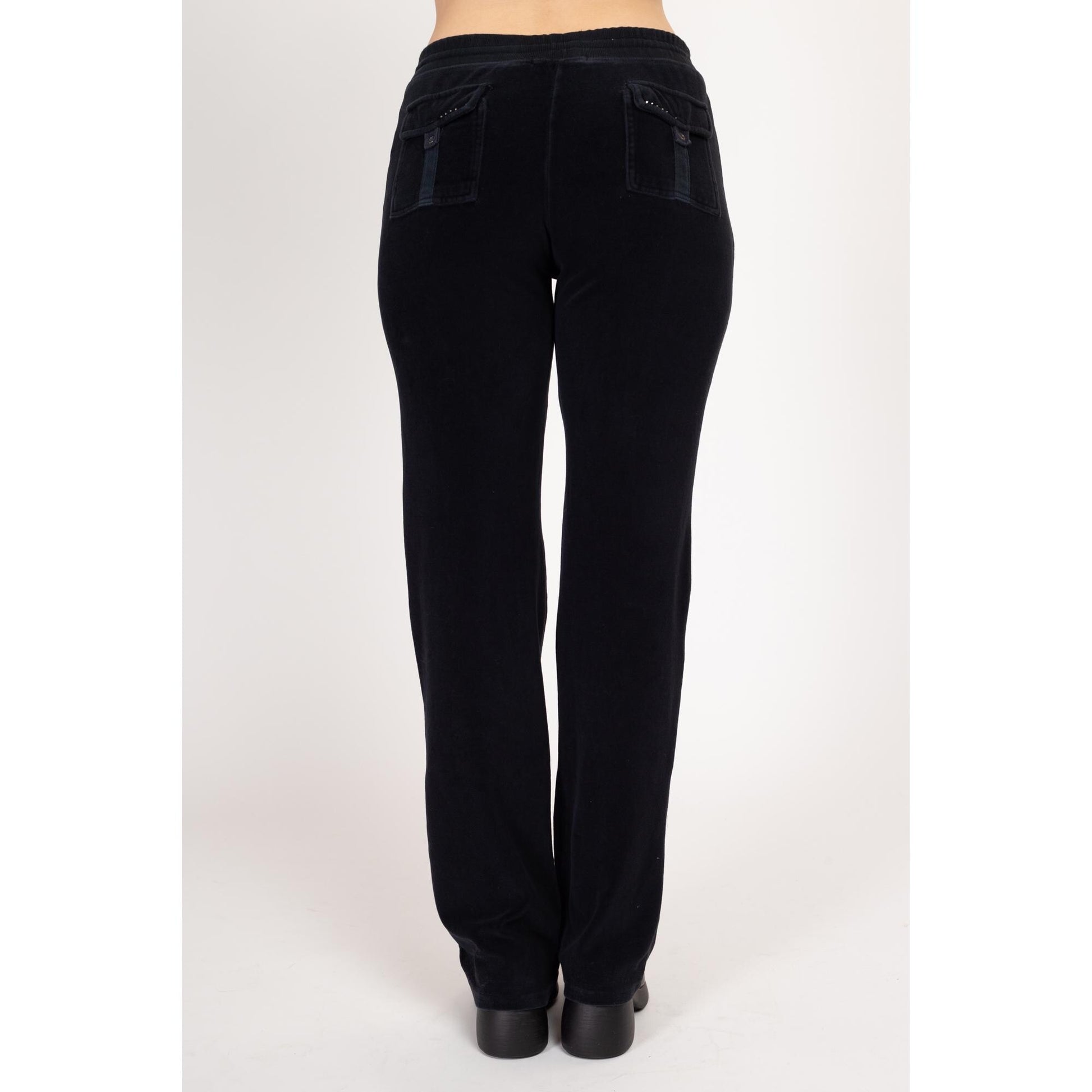 Large Y2K BGBG Maxazria Black Velour Butterfly Track Suit | Vintage Sweatpants & Zip Up Hooded Jacket Matching Set