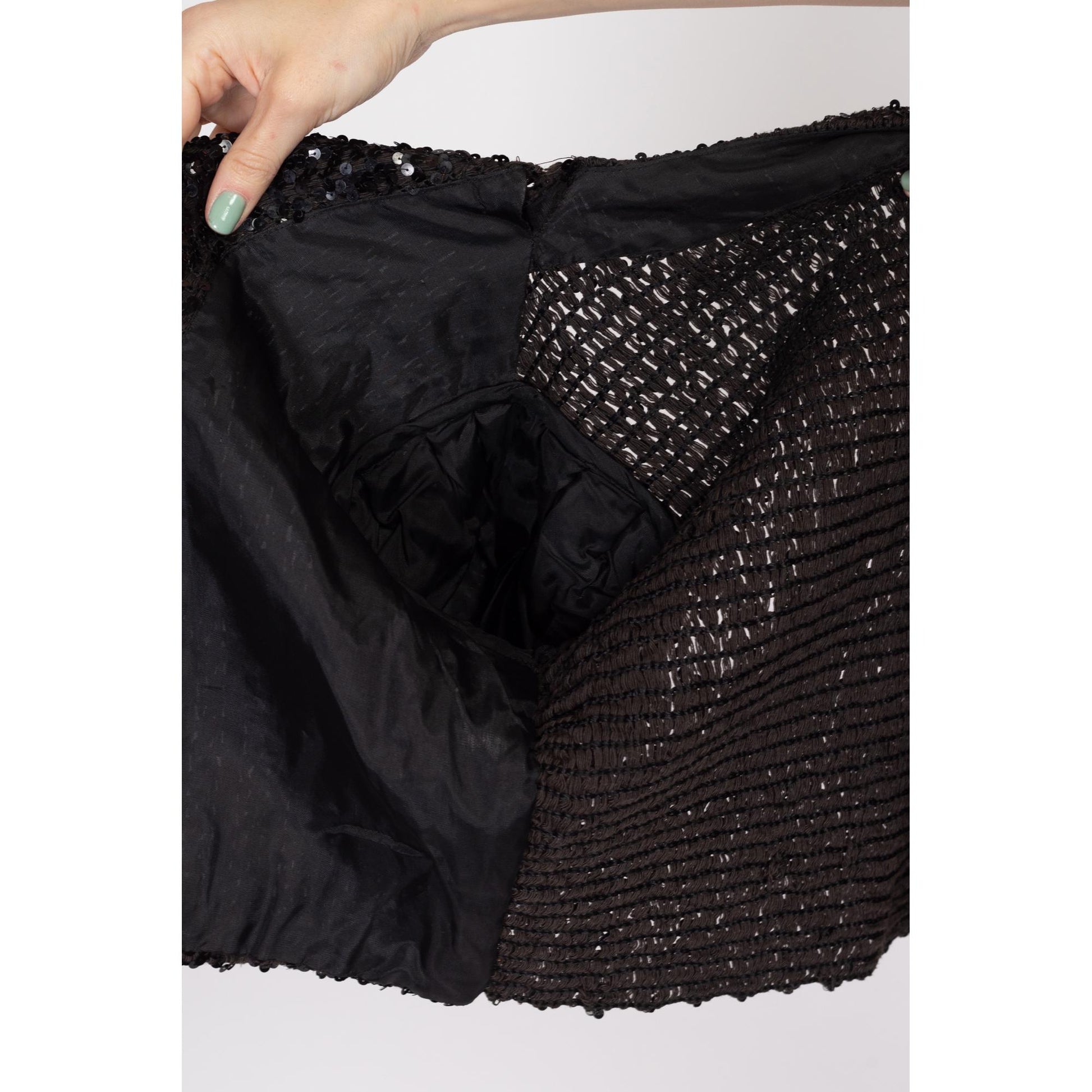 XS 1950s Black Sequin Cropped Bolero | Vintage Short Sleeve Open Fit Crop Jacket