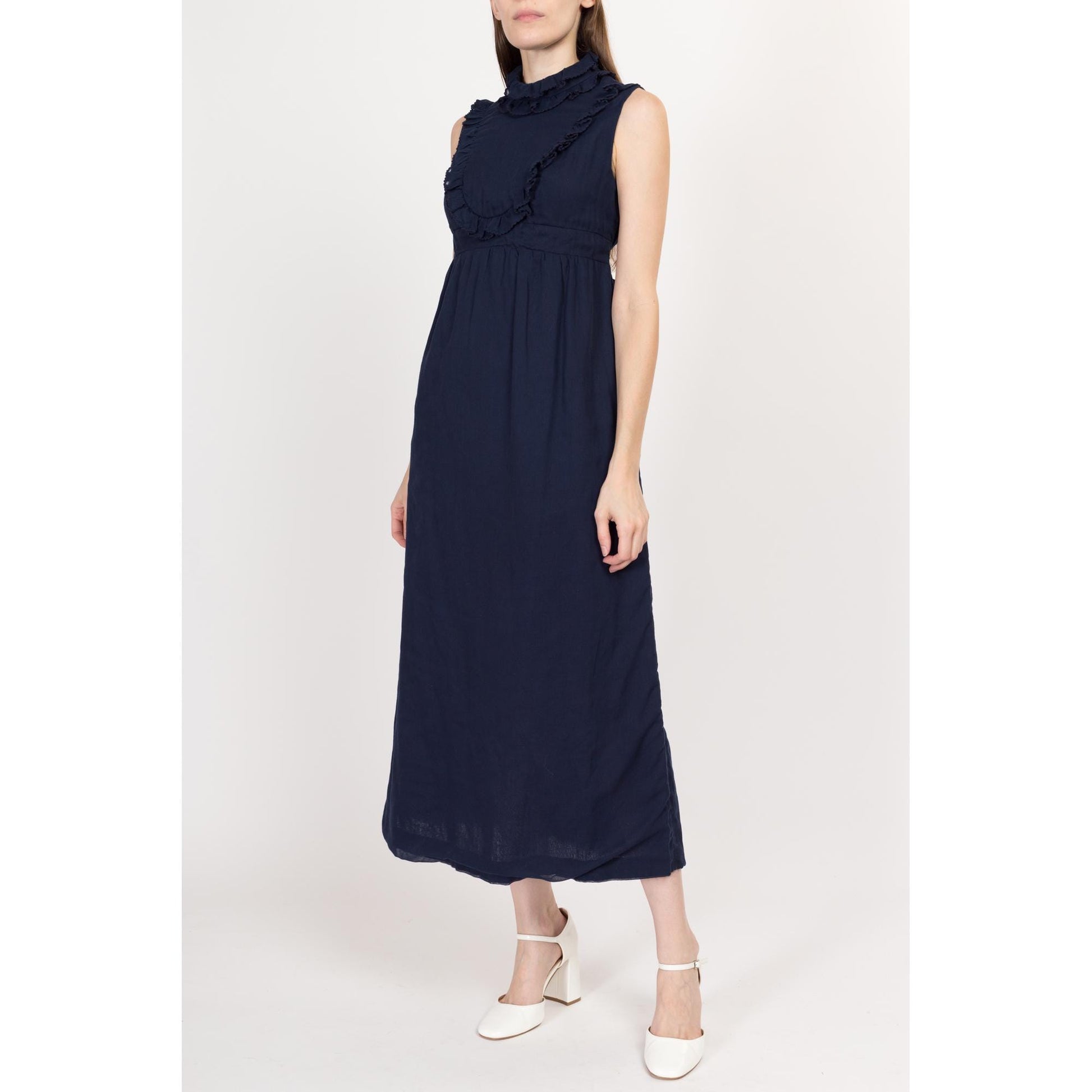 Small 60s Navy Blue Bib Maxi Dress Flying Apple Vintage Small 60s Navy Blue Bib Maxi Dress Flying Apple Vintage