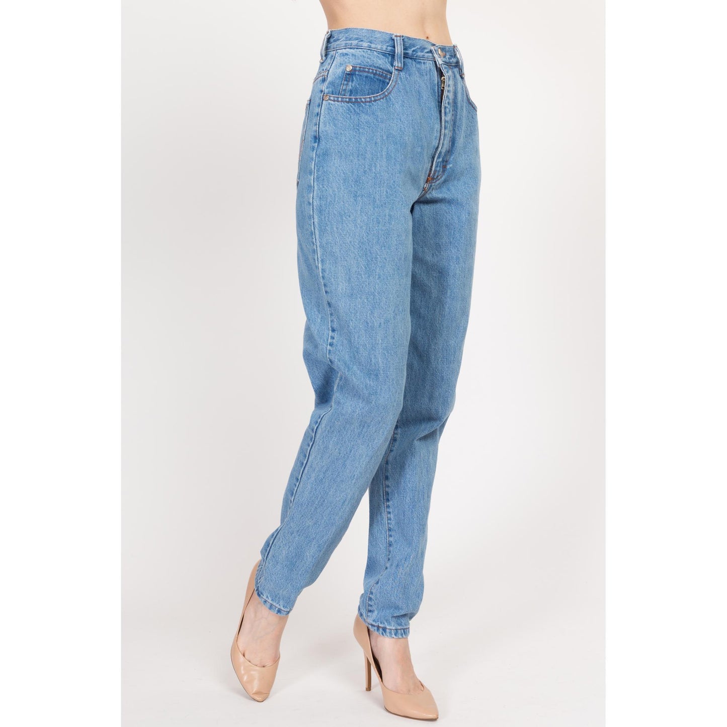 Small 80s Gitano High Waisted Mom Jeans 26" | Vintage Curvy Fit Light Wash Long Inseam Denim