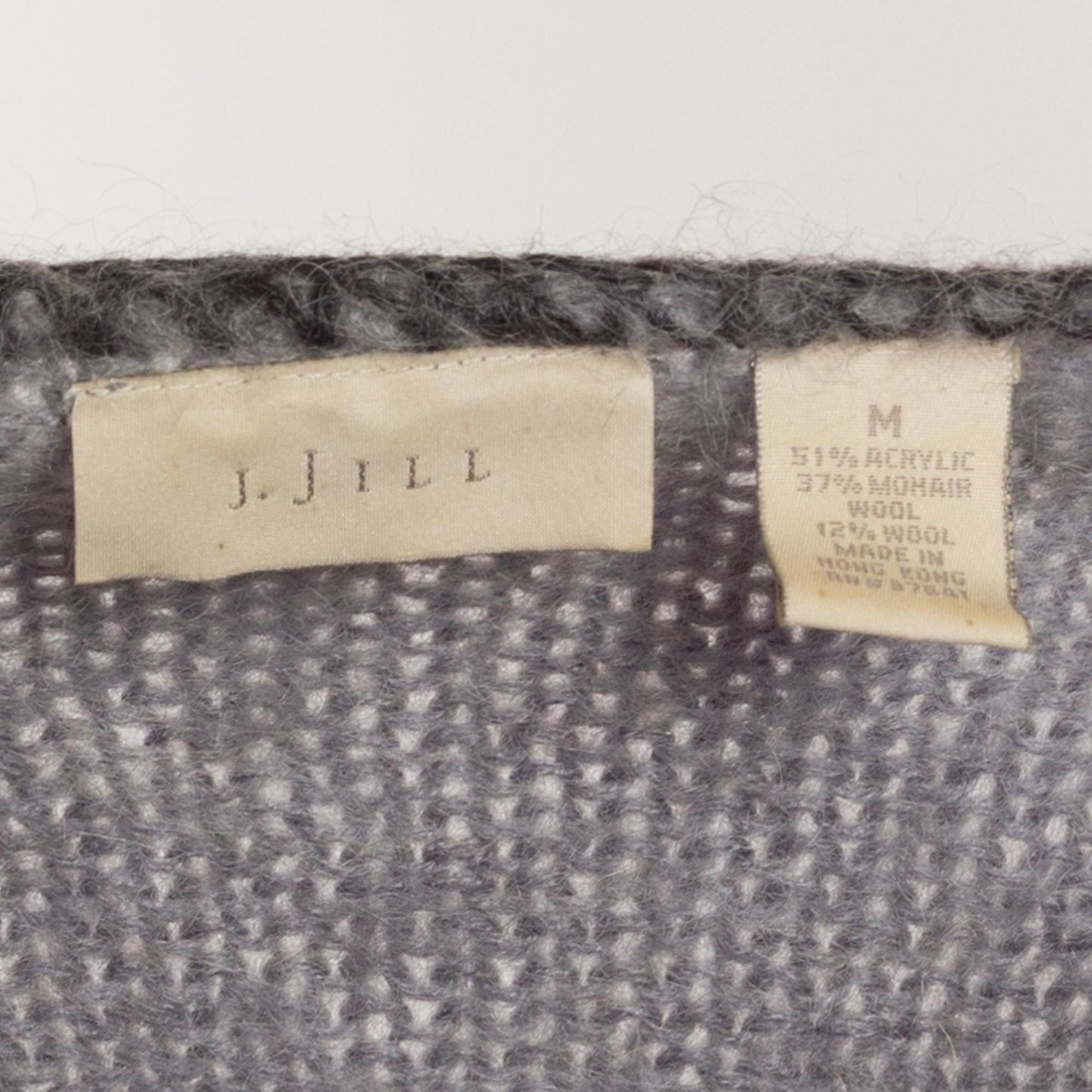 Medium 90s Floral Mohair Slouchy Sweater | Vintage Grey Striped Wool Blend Knit Pullover