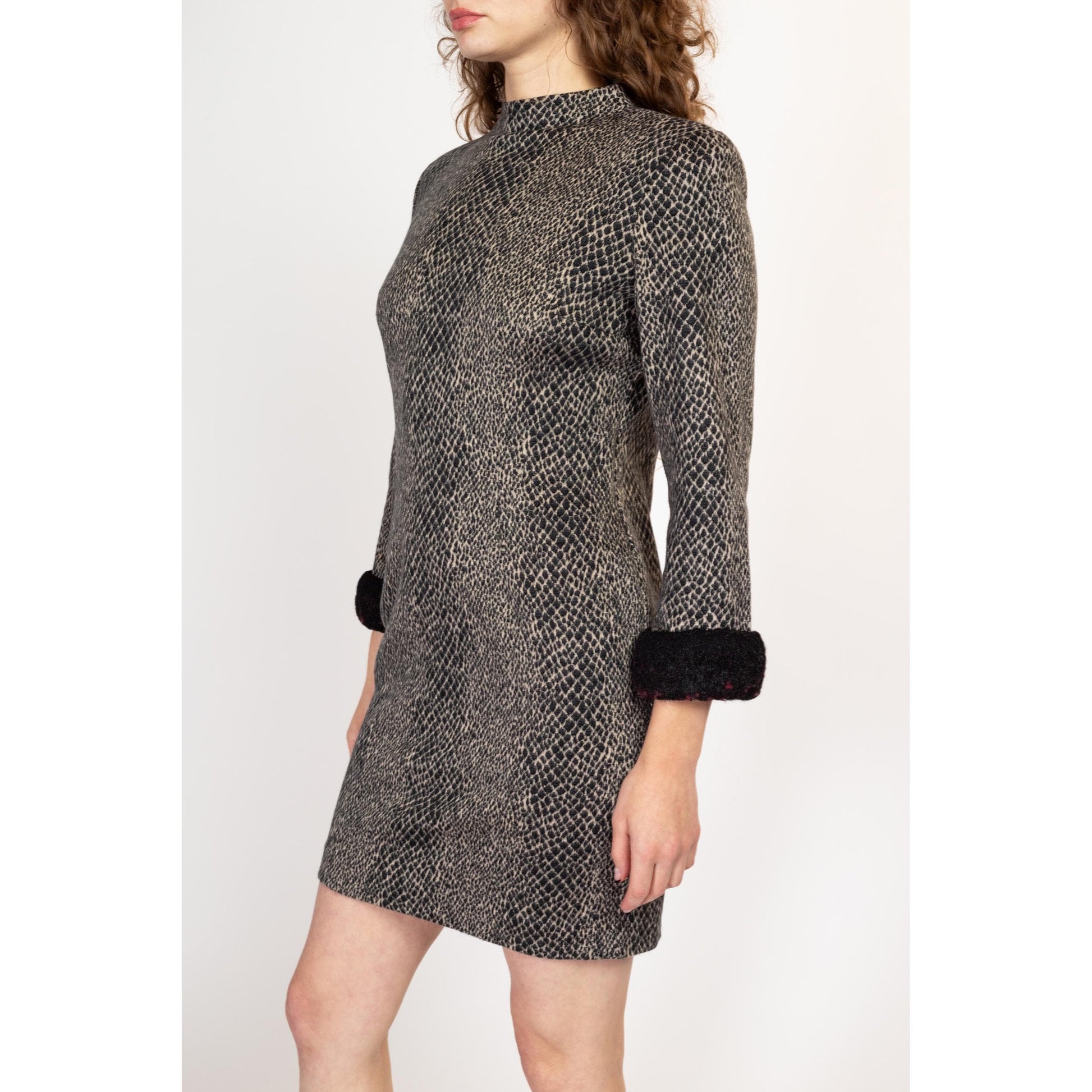 Med-Lrg 90s Snakeskin Faux Fur Trim Bodycon Mini Dress Med-Lrg 90s Snakeskin Faux Fur Trim Bodycon Mini Dress