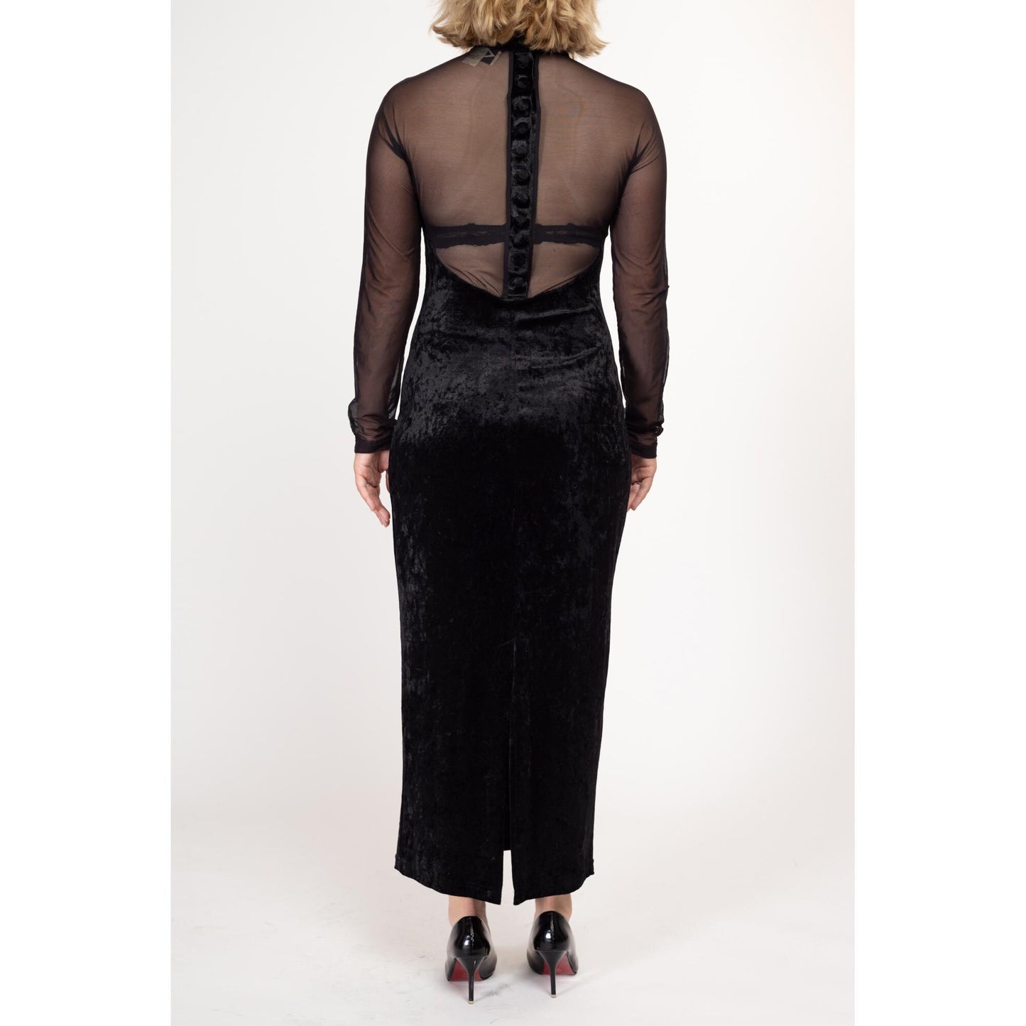 Large 90s Black Velvet Sheer Illusion Gown Flying Apple Vintage Large 90s Black Velvet Sheer Illusion Gown Flying Apple Vintage