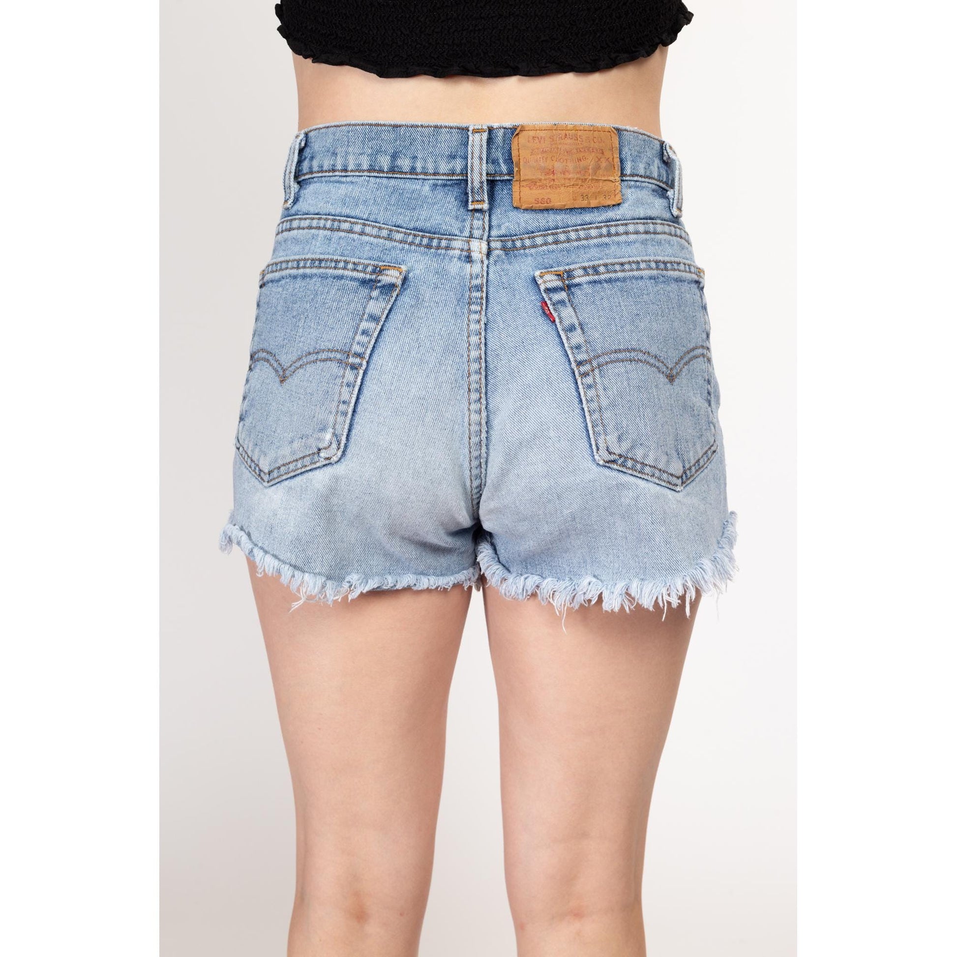 Large 80s Levis Cut Off Jean Shorts 32.5" | Vintage Levi's Light Wash Denim High Waist Cutoffs